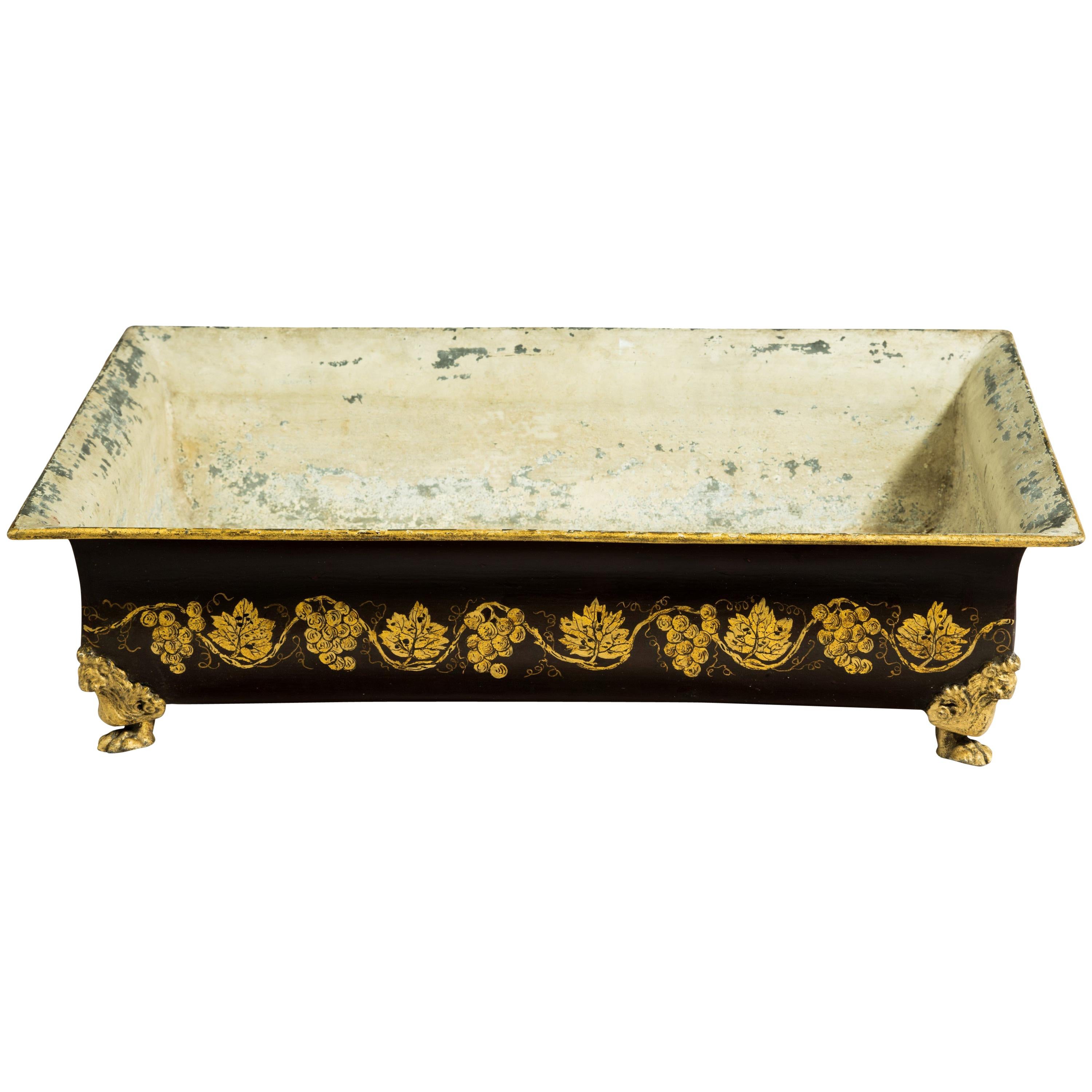19th Century rectangular Tole Planter with decorated sides