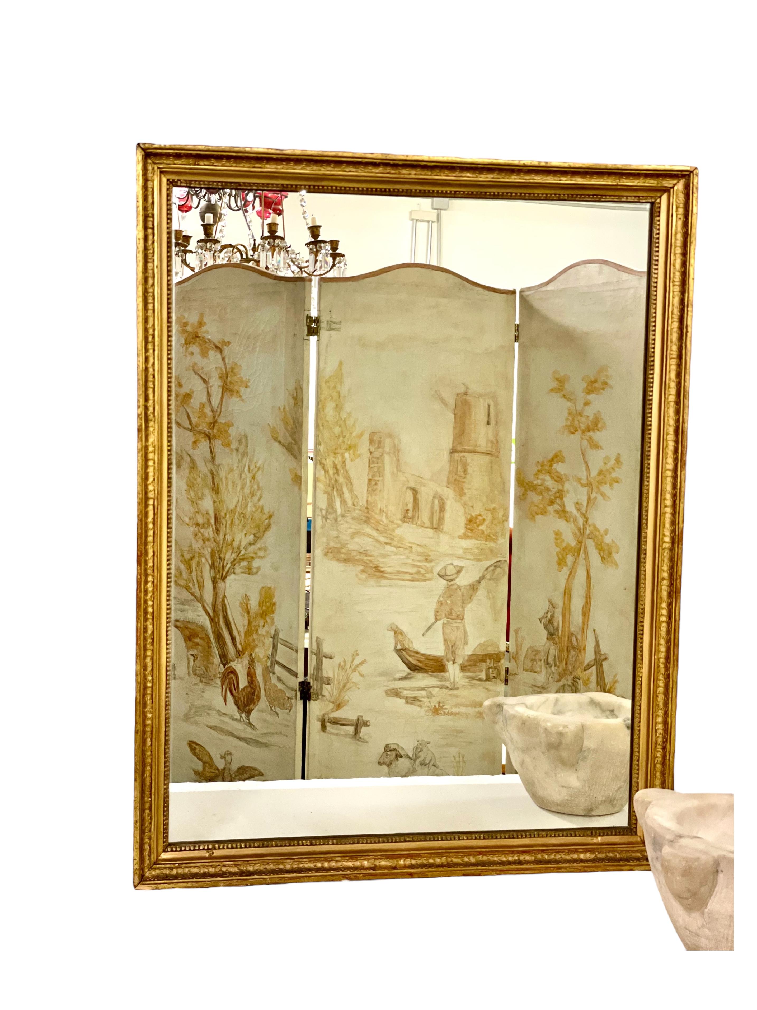 Bois doré Miroir mural rectangulaire doré du 19e siècle en vente