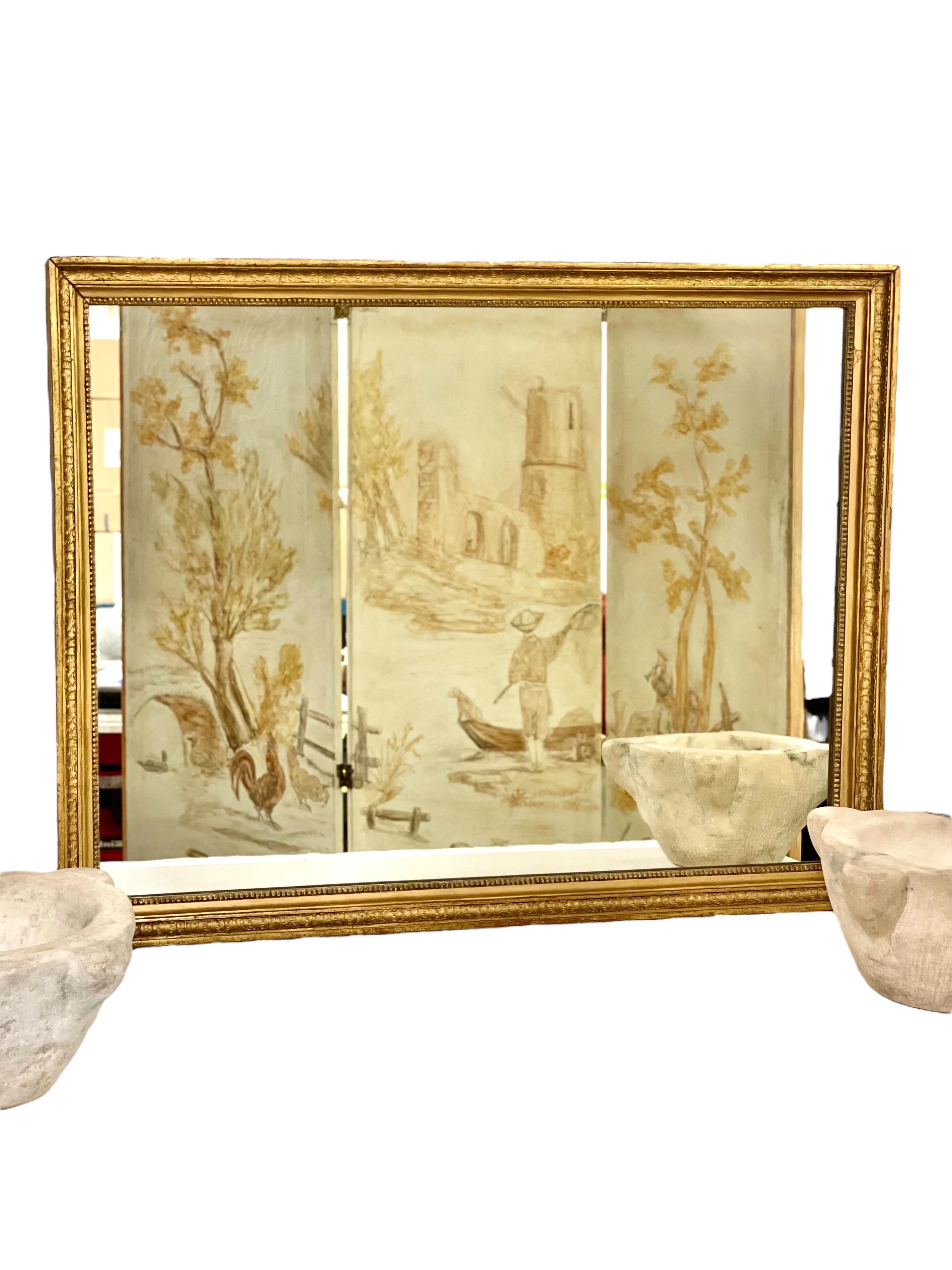 Miroir mural rectangulaire doré du 19e siècle en vente 1