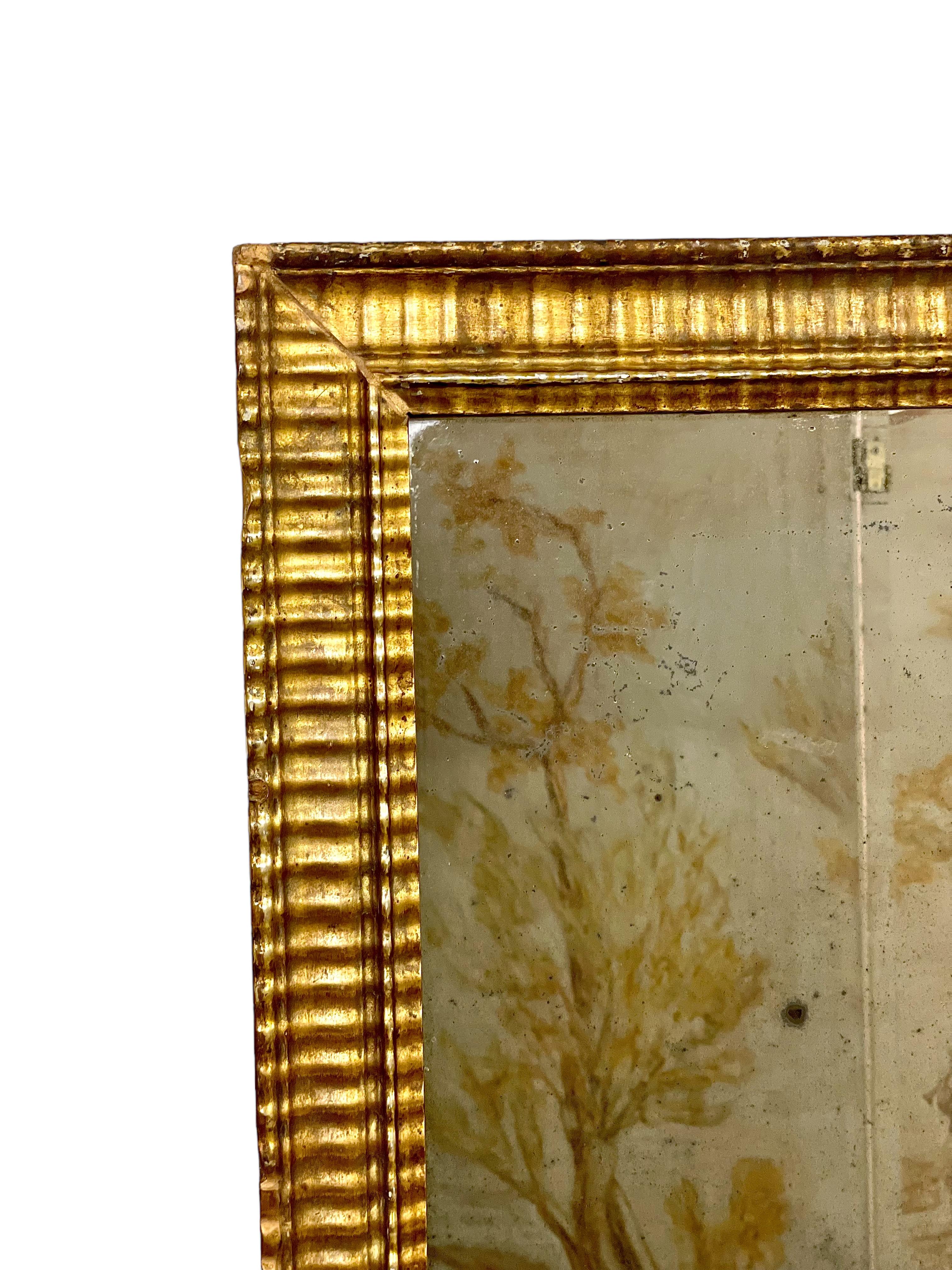 Directoire Miroir mural rectangulaire du 19e siècle avec cadre en bois doré en vente