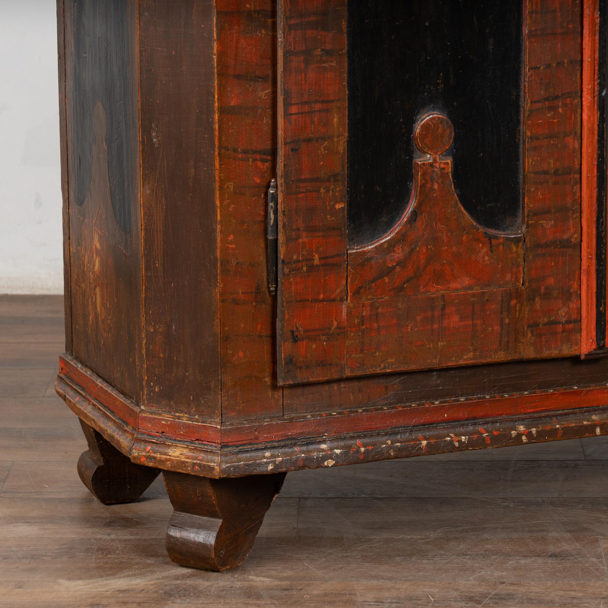 Country 19th Century Red and Black Painted Swedish Pine Two Door Armoire For Sale