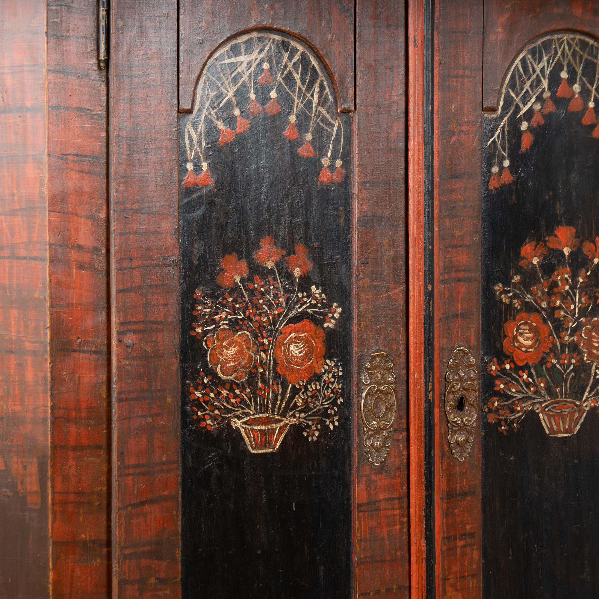19th Century Red and Black Painted Swedish Pine Two Door Armoire In Good Condition For Sale In Round Top, TX