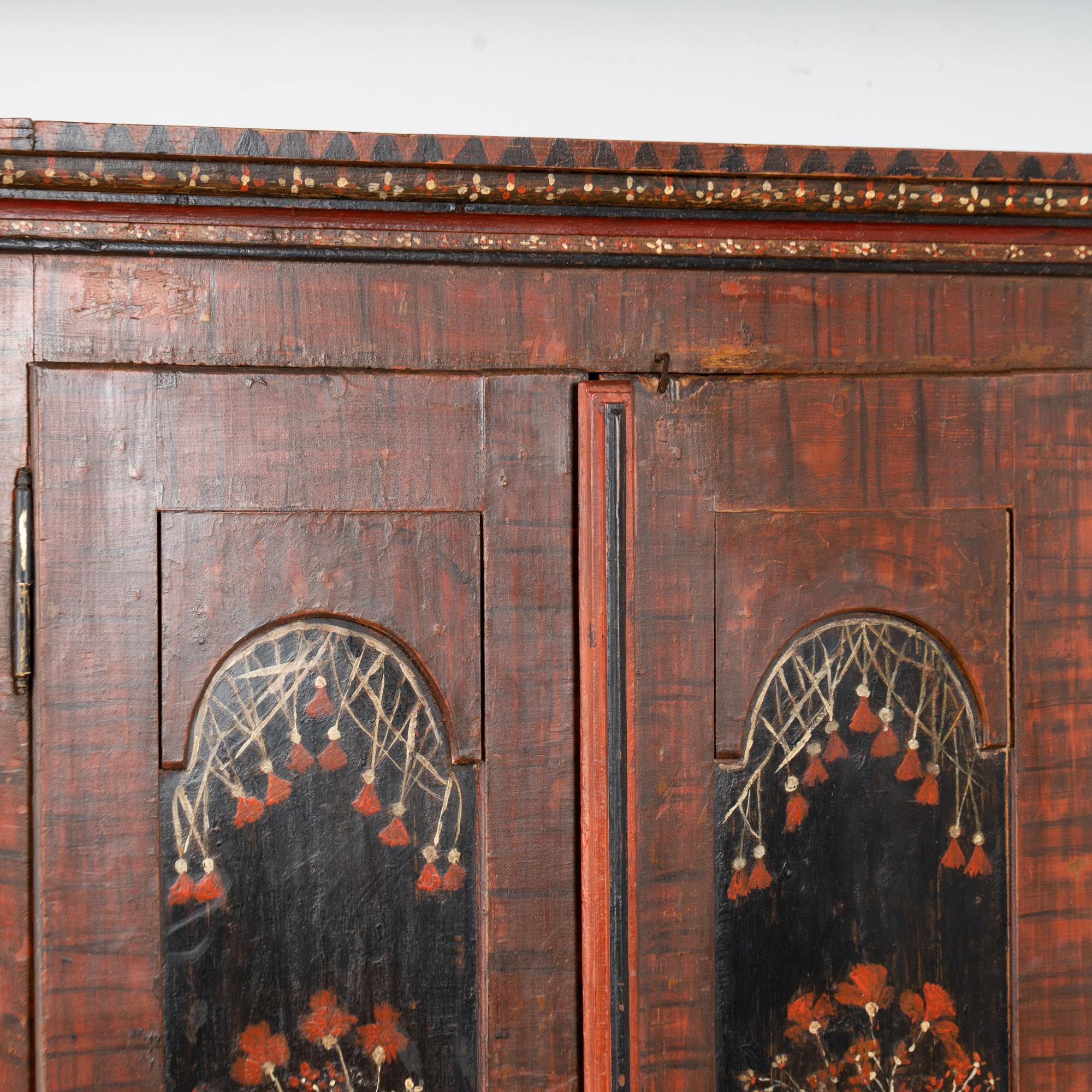 19th Century Red and Black Painted Swedish Pine Two Door Armoire For Sale 1