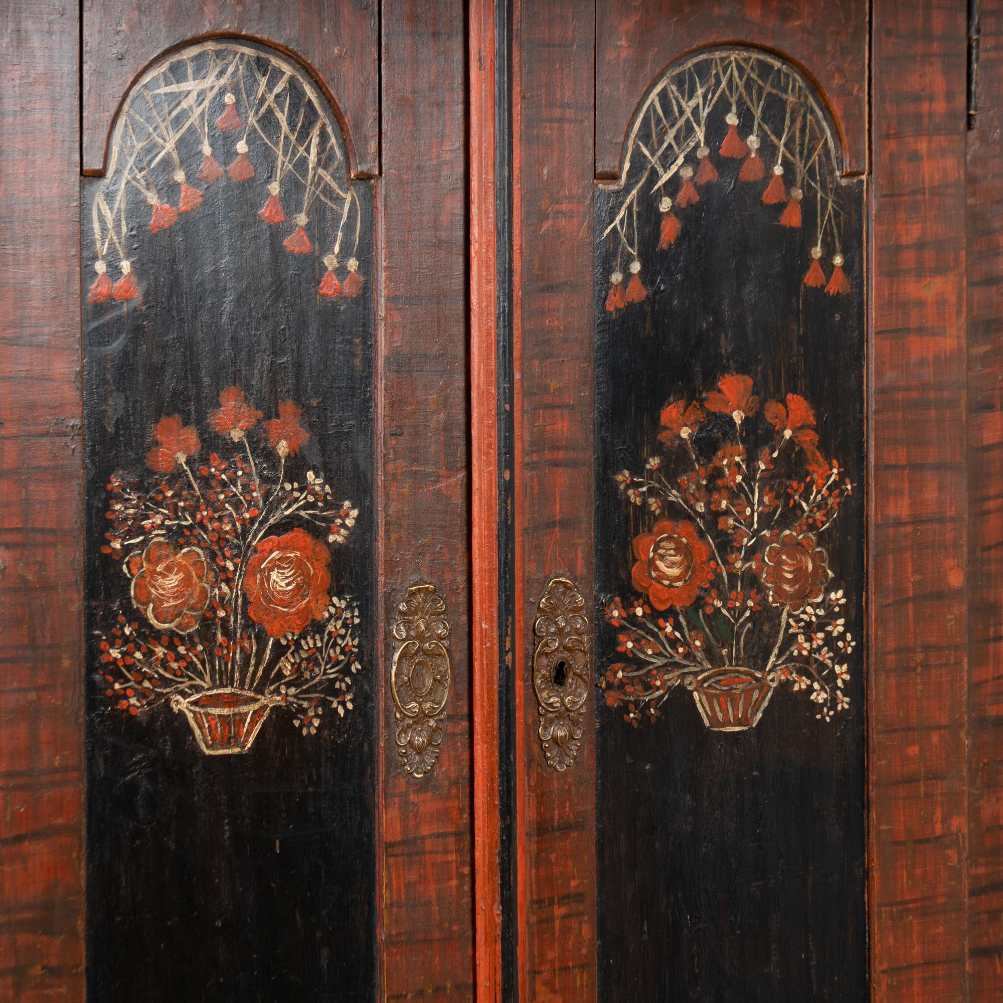 19th Century Red and Black Painted Swedish Pine Two Door Armoire For Sale 2