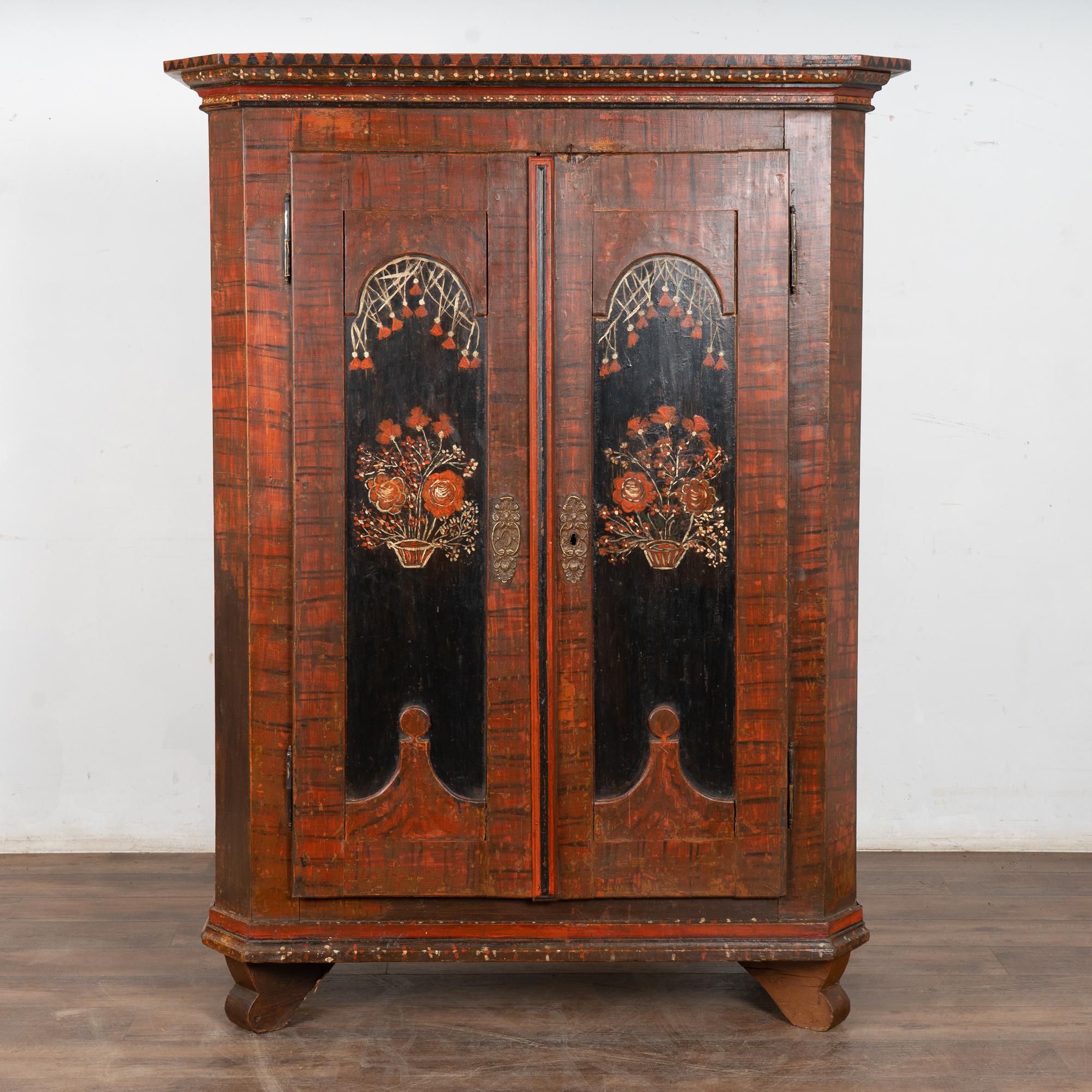 19th Century Red and Black Painted Swedish Pine Two Door Armoire For Sale 5