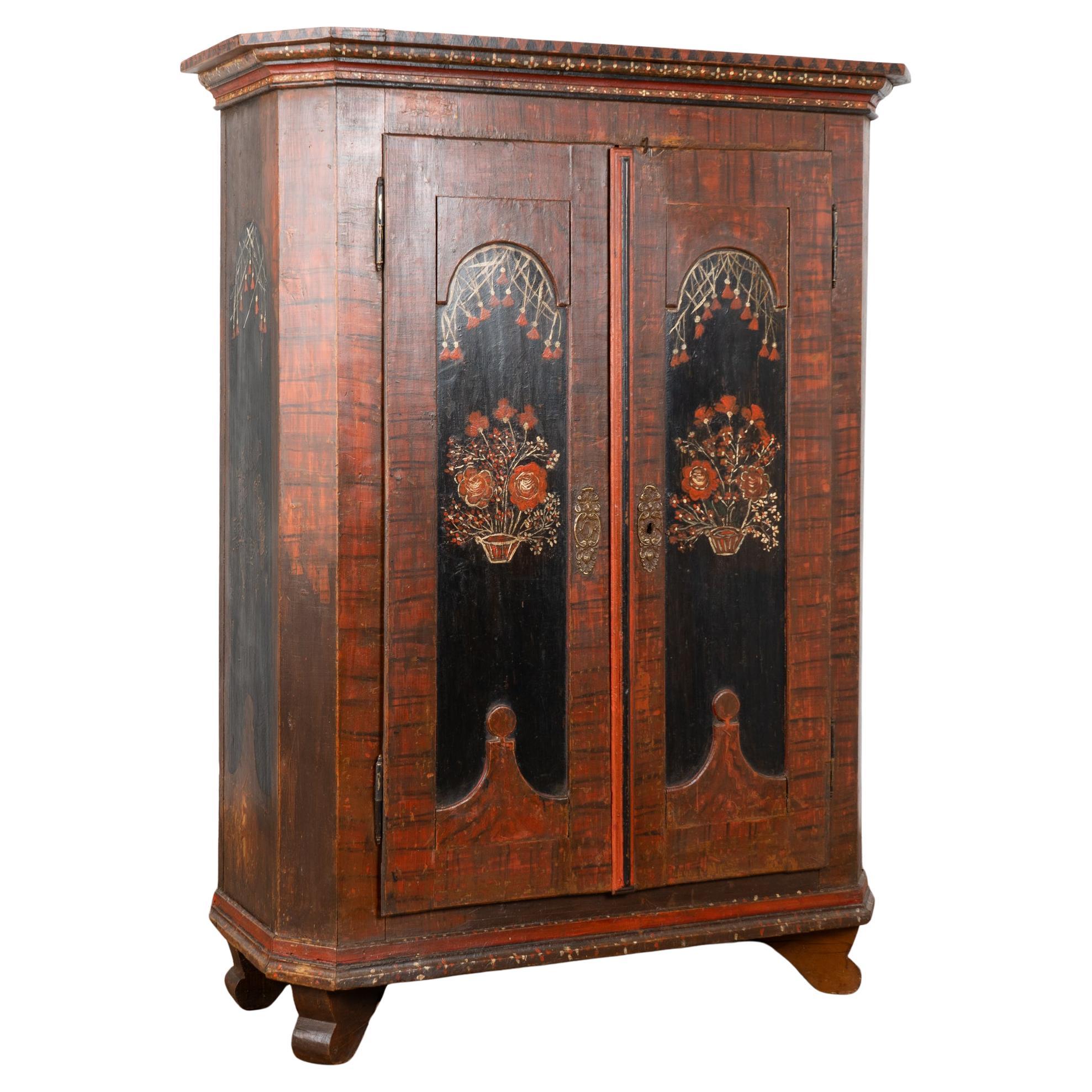 19th Century Red and Black Painted Swedish Pine Two Door Armoire For Sale