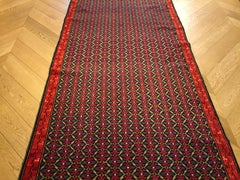 19th Century Red and Blue Flower Wool Runner Karabagh Caucasian Rug, circa 1950