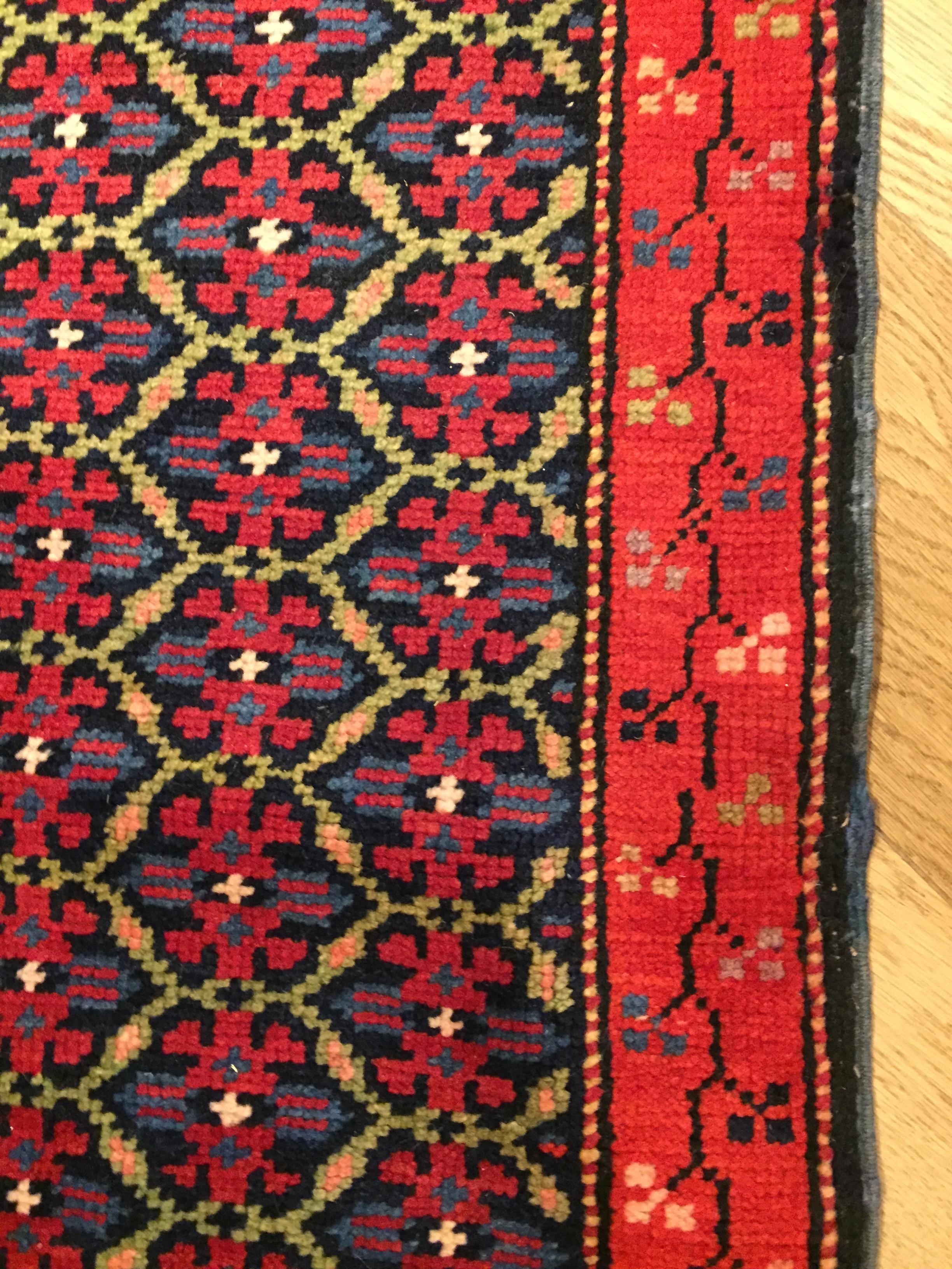 19th Century Red and Blue Flower Wool Runner Karabagh Caucasian Rug, circa 1950 In Good Condition For Sale In Firenze, IT