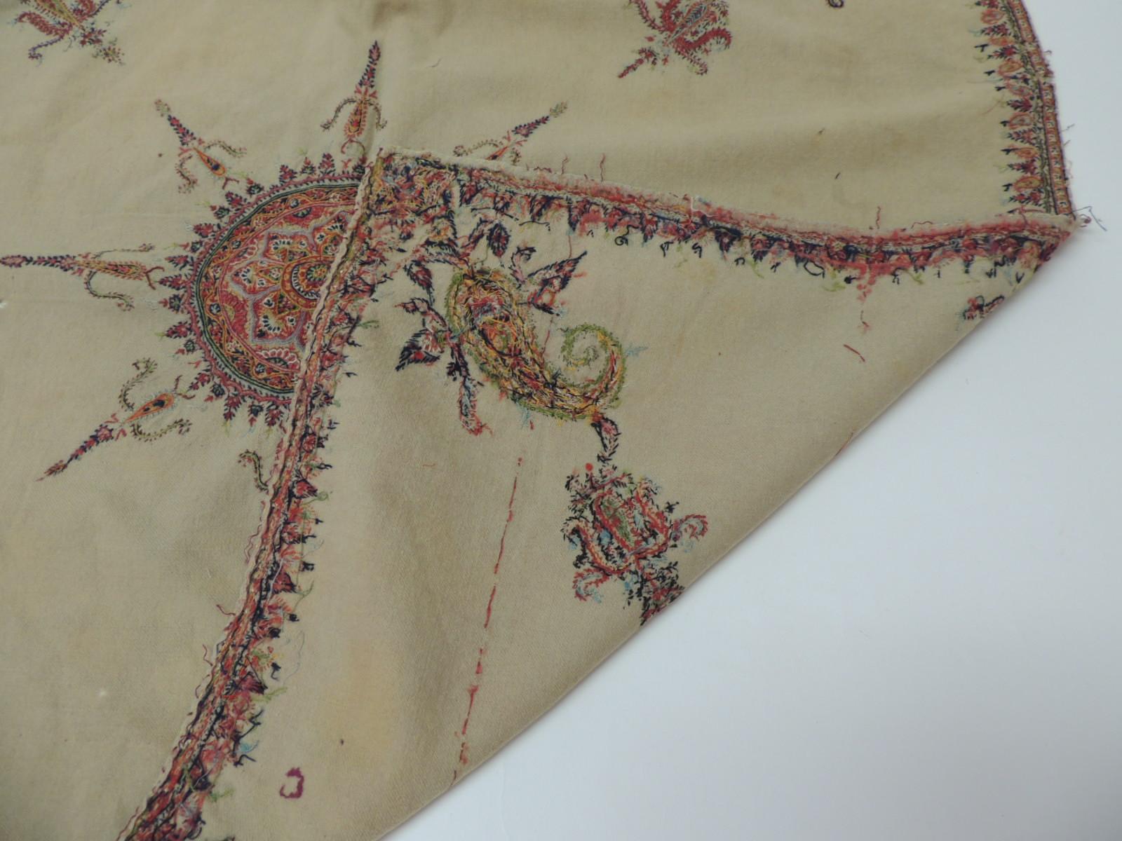 Hand-Crafted 19th Century Red and Green Indian Paisley Embroidery Cloth