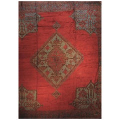 19th Century Red and Green Square Oushak Turkish Anatolian Rug with Medallion