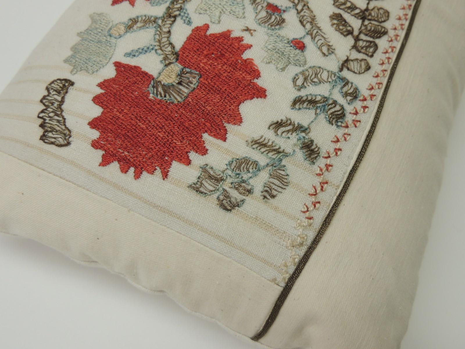 Anglo Raj 19th Century Red and Green Turkish Embroidery Lumbar Decorative Pillow