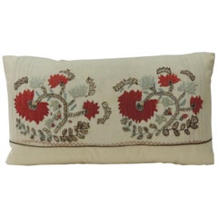 19th Century Red and Green Turkish Embroidery Lumbar Decorative Pillow