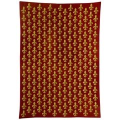 Tapis français du 19ème siècle brodé de nénuphar rouge et jaune, vers 1870