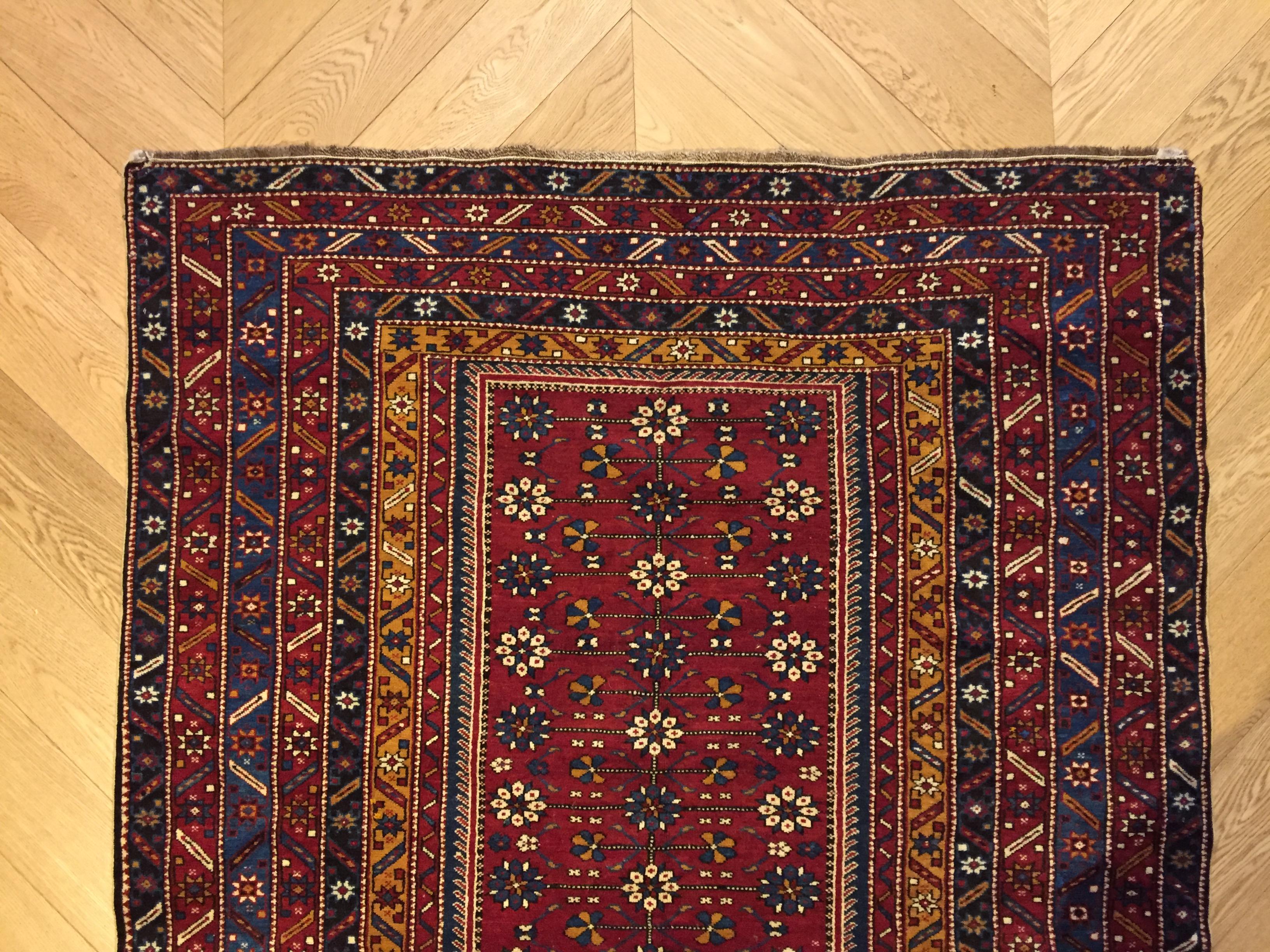 Shirwan dans la mesure sejadeh de la fin du 19ème siècle. Les Shirwan sont des tapis noués dans une vaste région du sud-est du Caucase. Ici, contrairement aux autres régions du Caucase, les tapis étaient entièrement noués en laine à des fins