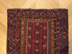 Tappeto caucasico Mina-Khani Shirwan in lana rossa e gialla del XIX secolo, anno 1890 ca.