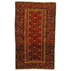 Alfombra caucásica Mina-Khani Shirwan de lana roja y amarilla del siglo XIX, hacia la década de 1890