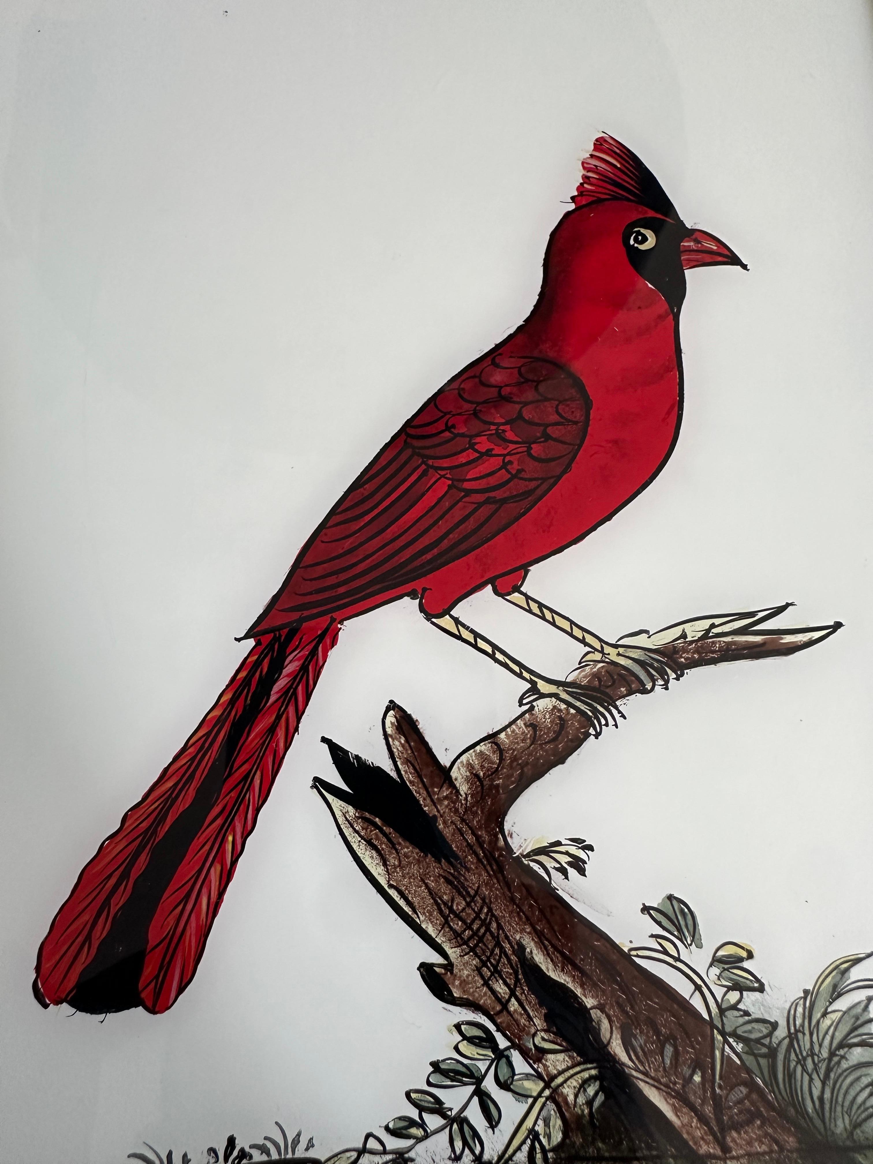 Esta sorprendente pintura del siglo XIX de un pájaro rojo capta la vívida belleza y elegancia de su tema con un detalle excepcional. El magistral uso que hace el artista de ricos tonos rojos y finas pinceladas resalta las delicadas plumas del ave y