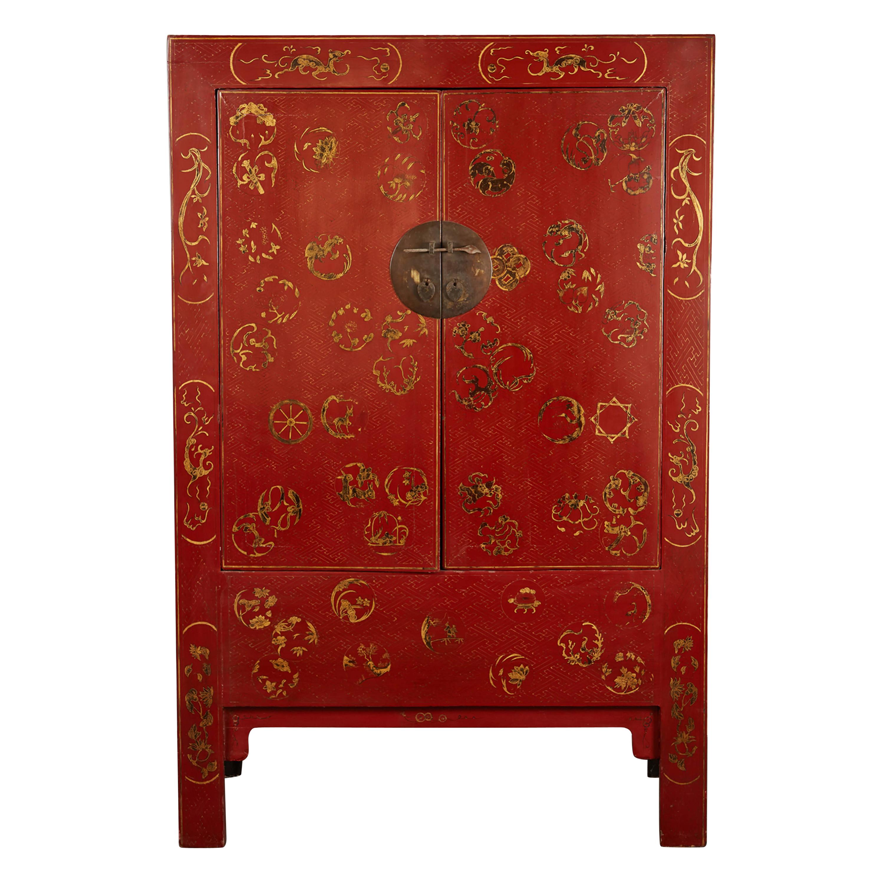 Cabinet chinois du 19ème siècle rouge