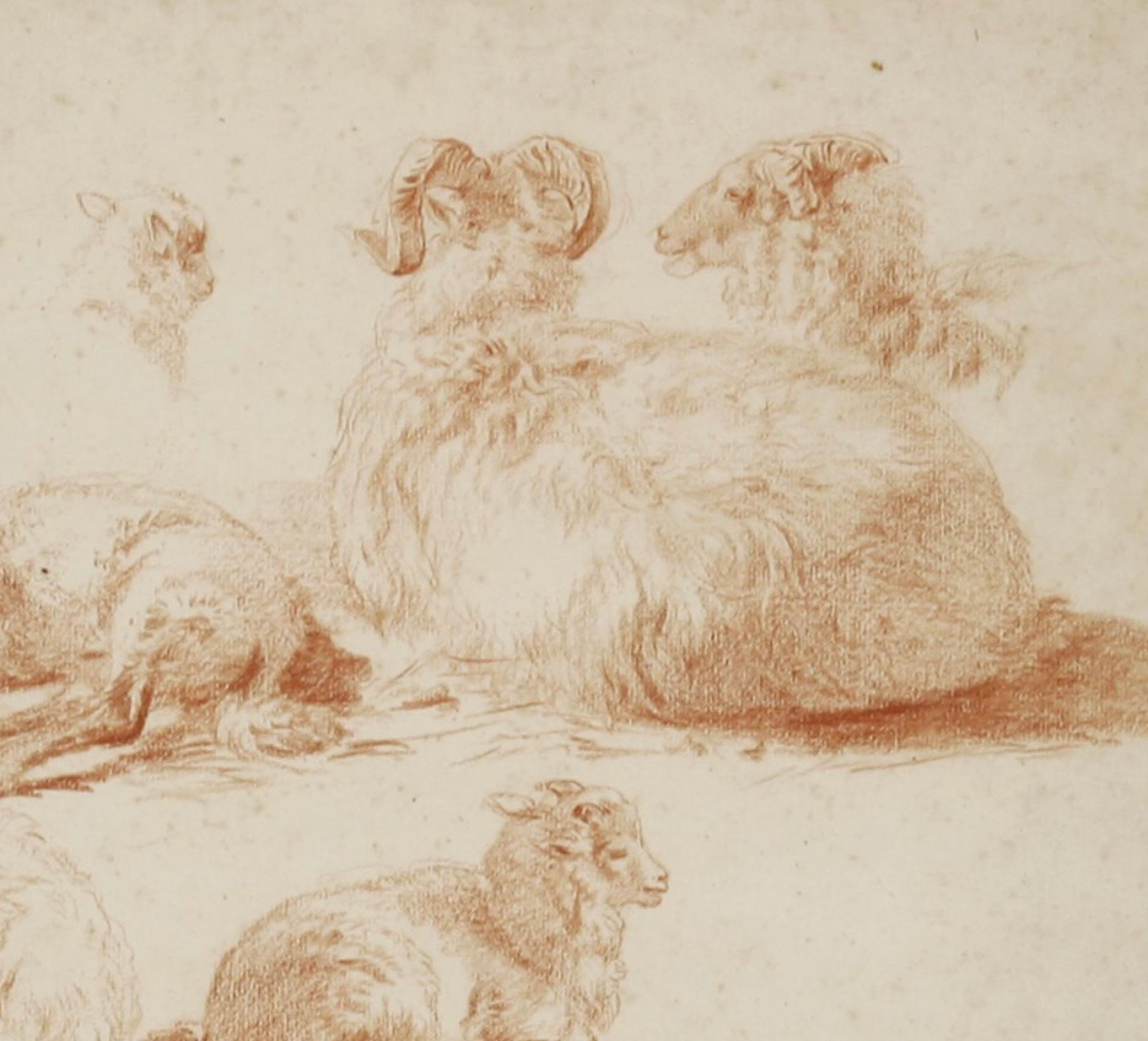 Dutch 19th Century Red Chalk Drawing of Sheep by Jan van Ravenswaay For Sale