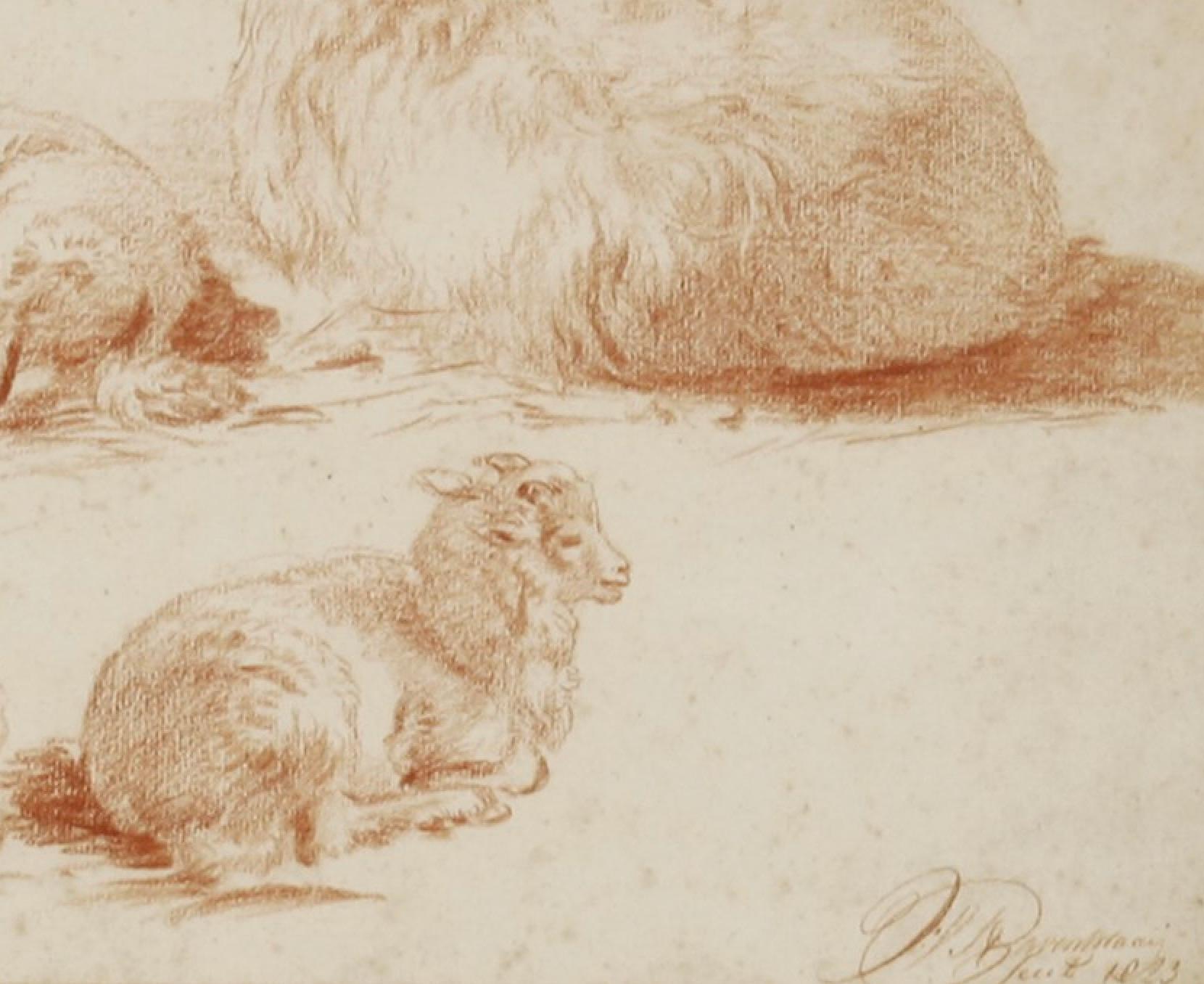 19th Century Red Chalk Drawing of Sheep by Jan van Ravenswaay In Good Condition For Sale In London, GB
