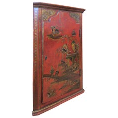 19th Century Red Chinoiserie Corner Cabinet with One Door