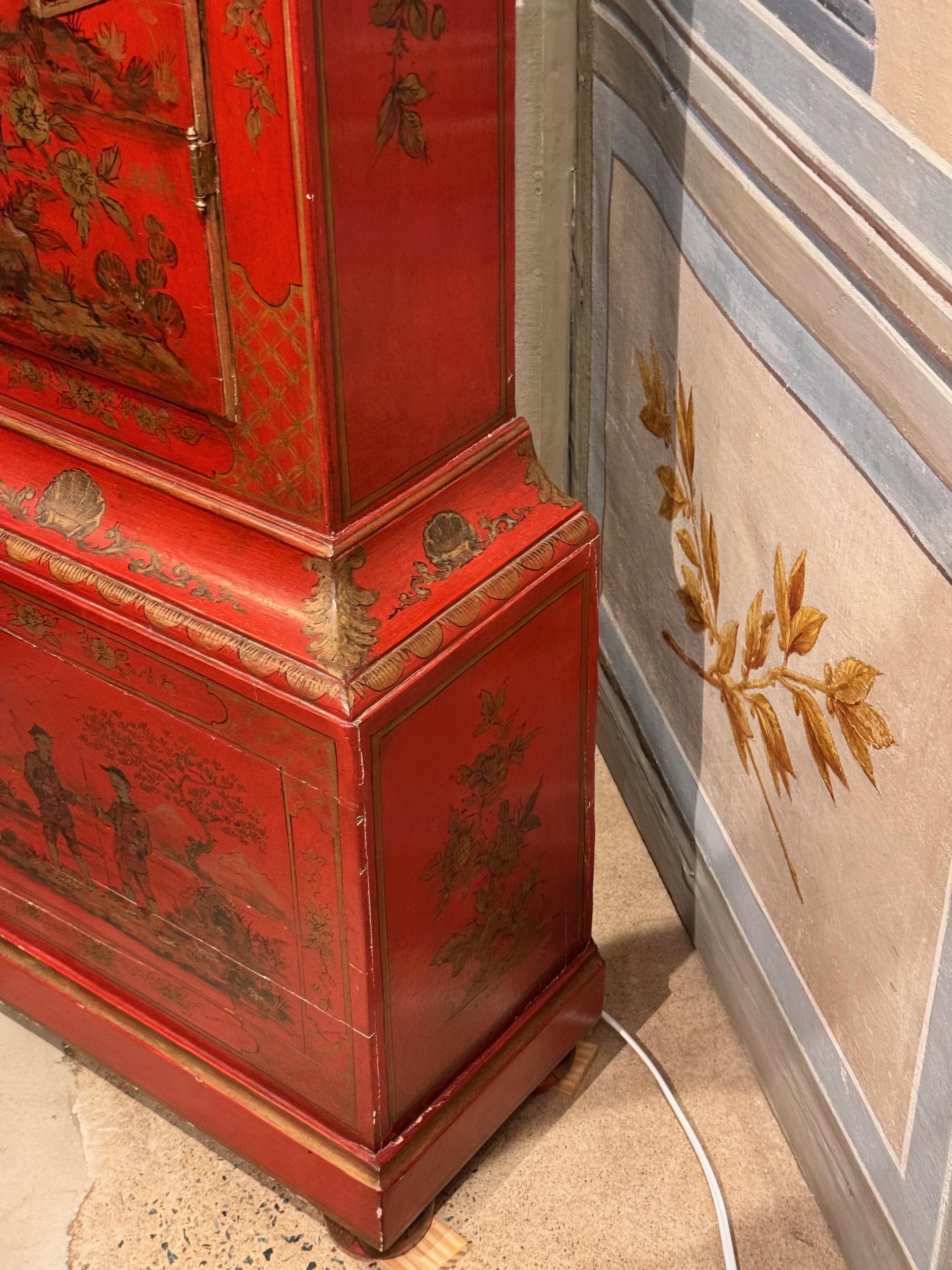 19th Century Red Chinoiserie Decorated Clock For Sale 3