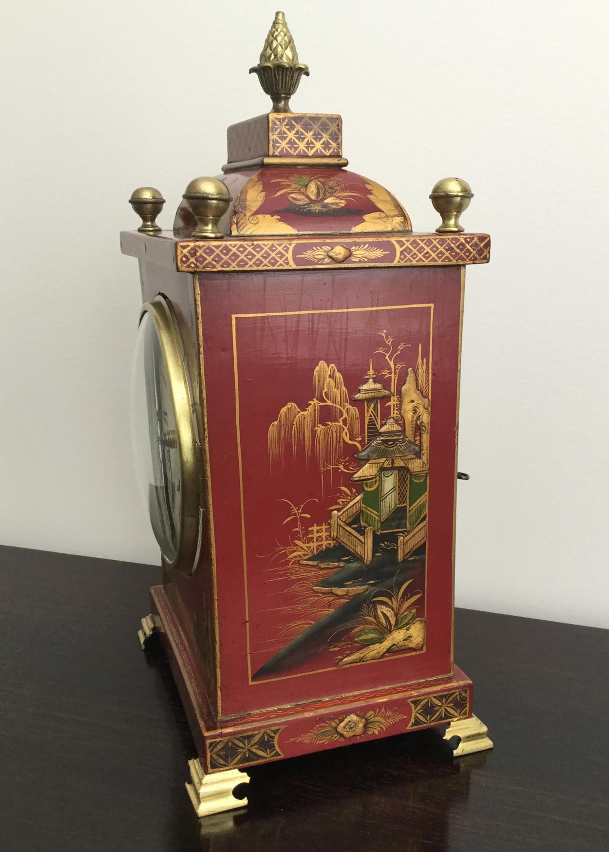19th Century Red Chinoiserie English Bracket Clock In Good Condition In Melbourne, Victoria