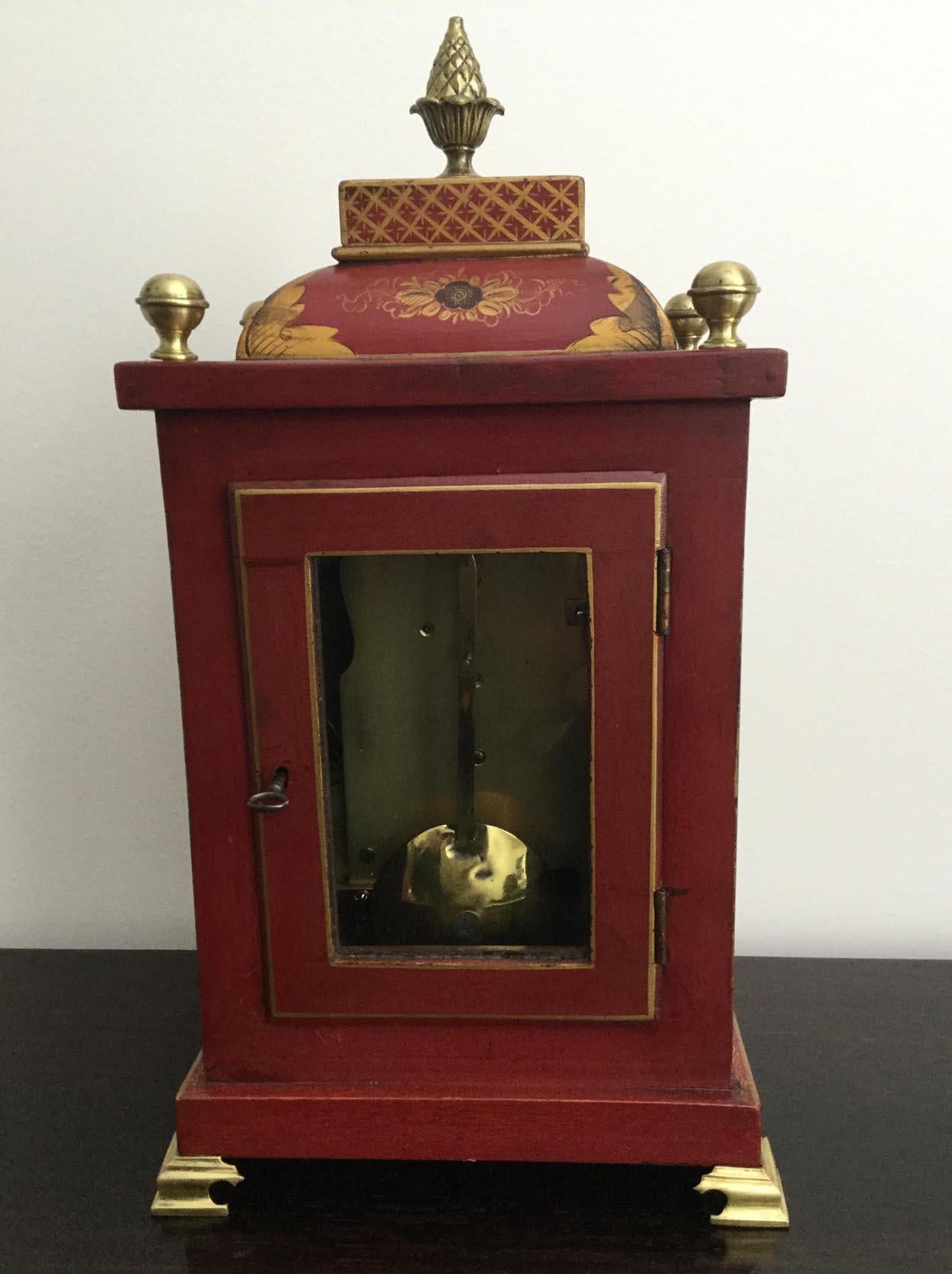 Mid-19th Century 19th Century Red Chinoiserie English Bracket Clock