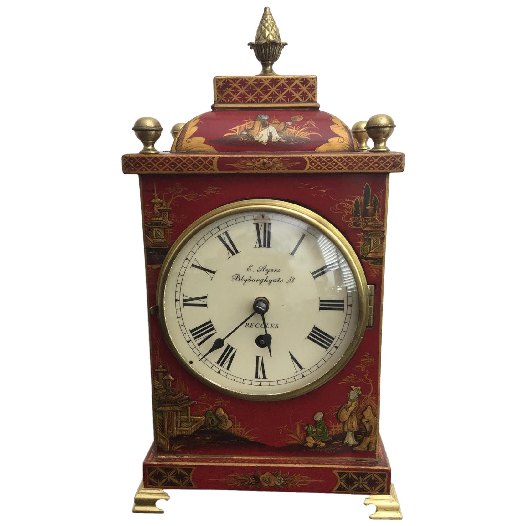19th Century Red Chinoiserie English Bracket Clock