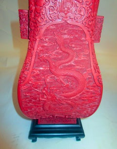 19th Century Red Cinnabar Lacquer Vase Lamp Pair