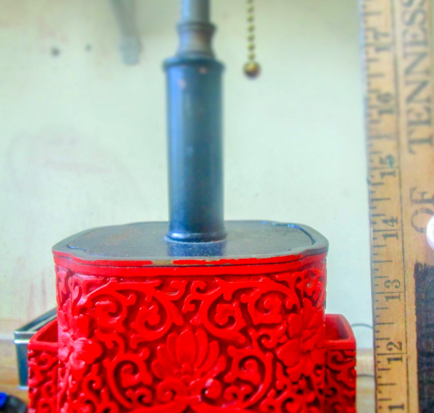 19th Century Red Cinnabar Lacquer Vase Lamp Pair In Good Condition In Savannah, GA