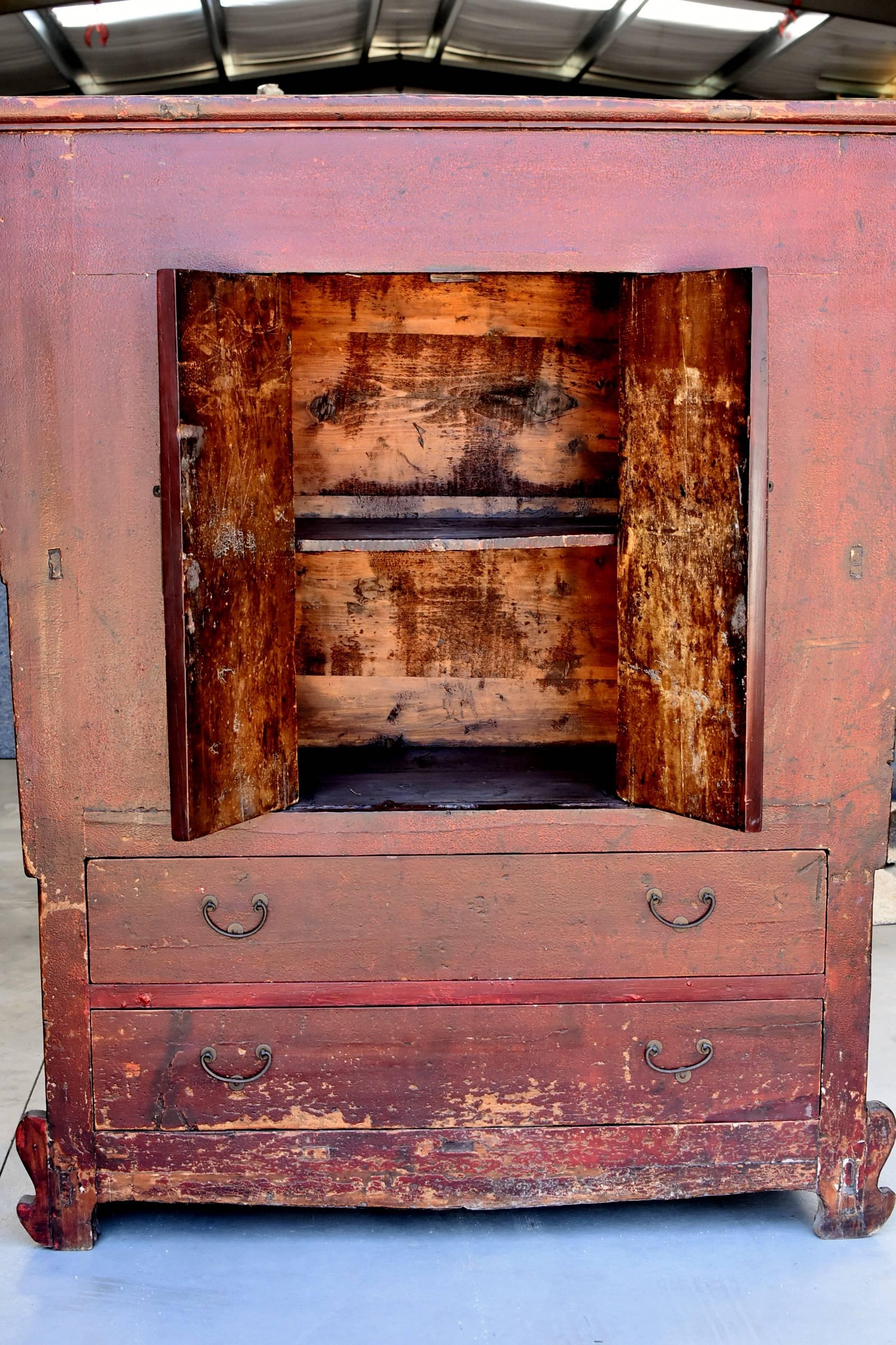 19th Century Red Crackle Cabinet Northern Chinese 1