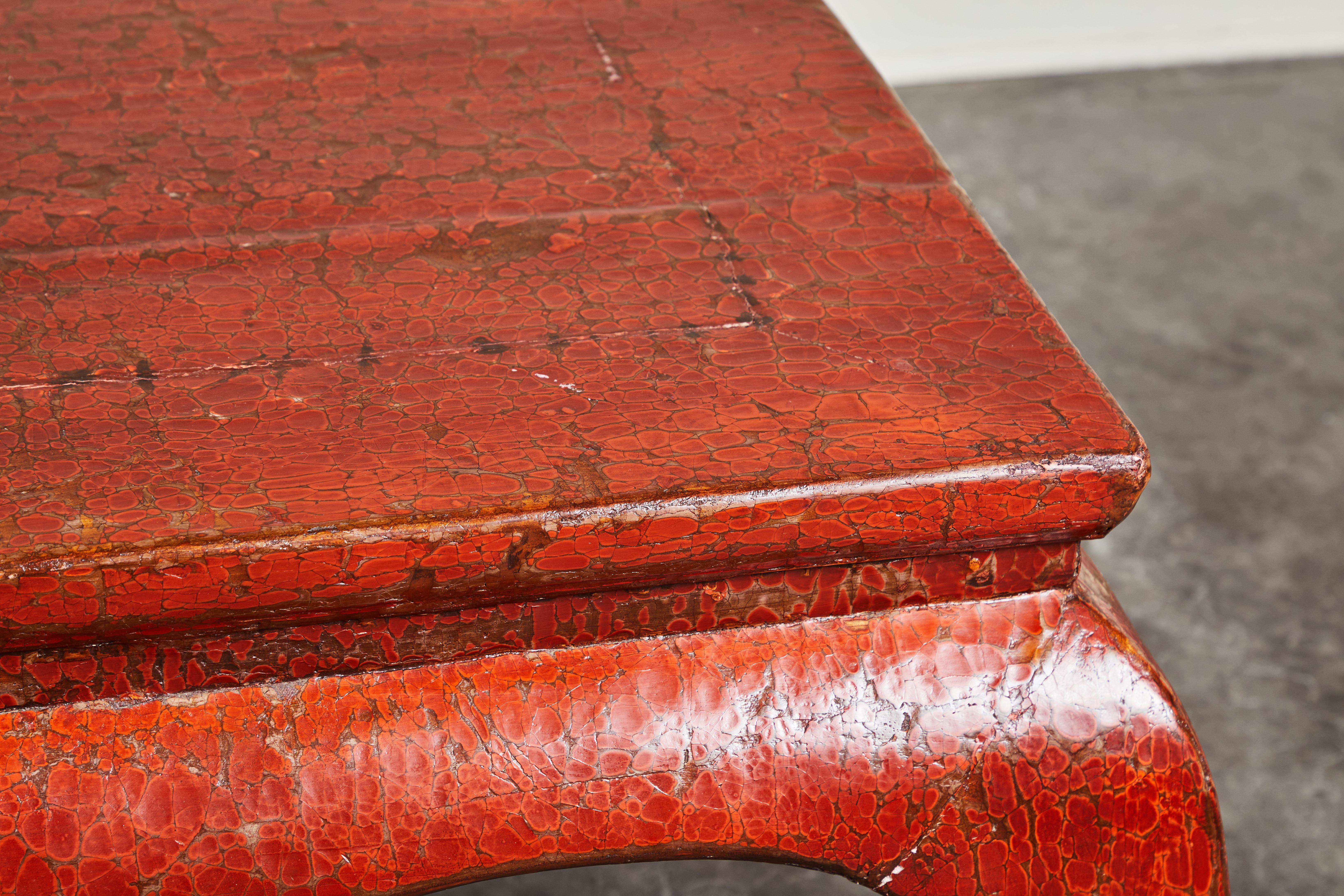 Chinese Export 19th Century Red Crackle Lacquer Kang Table