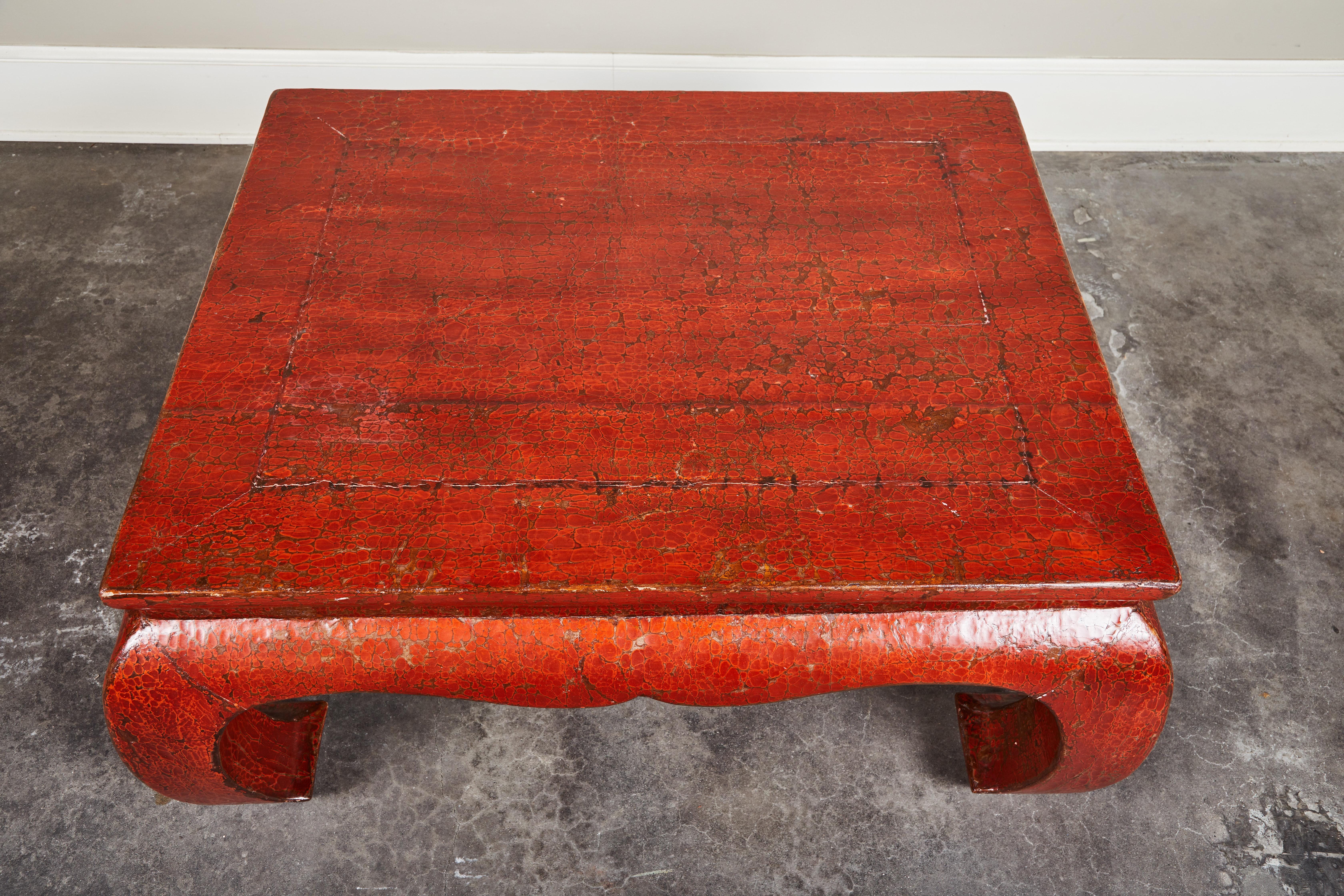 Chinese 19th Century Red Crackle Lacquer Kang Table