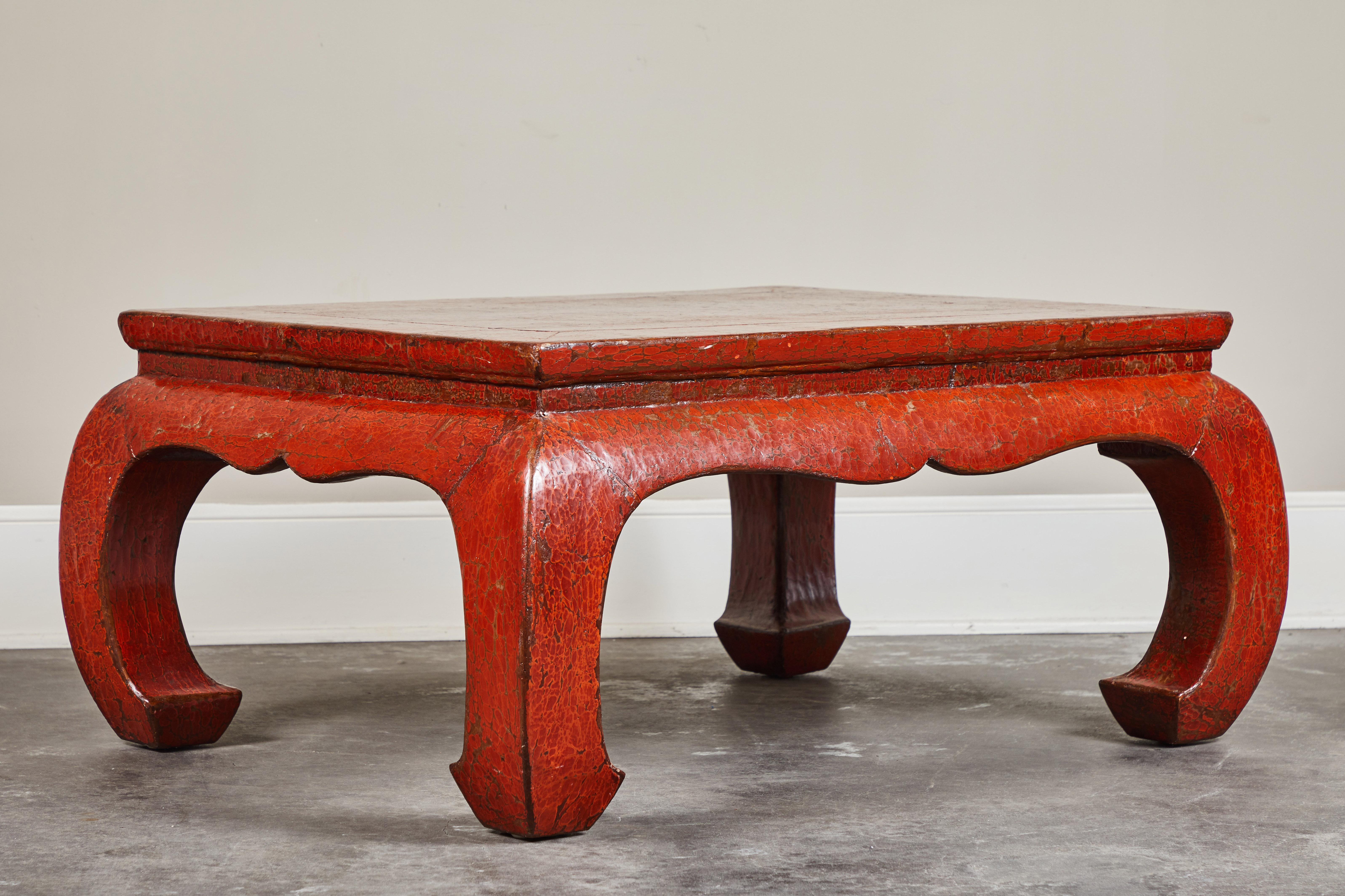 19th Century Red Crackle Lacquer Kang Table In Good Condition In Pasadena, CA