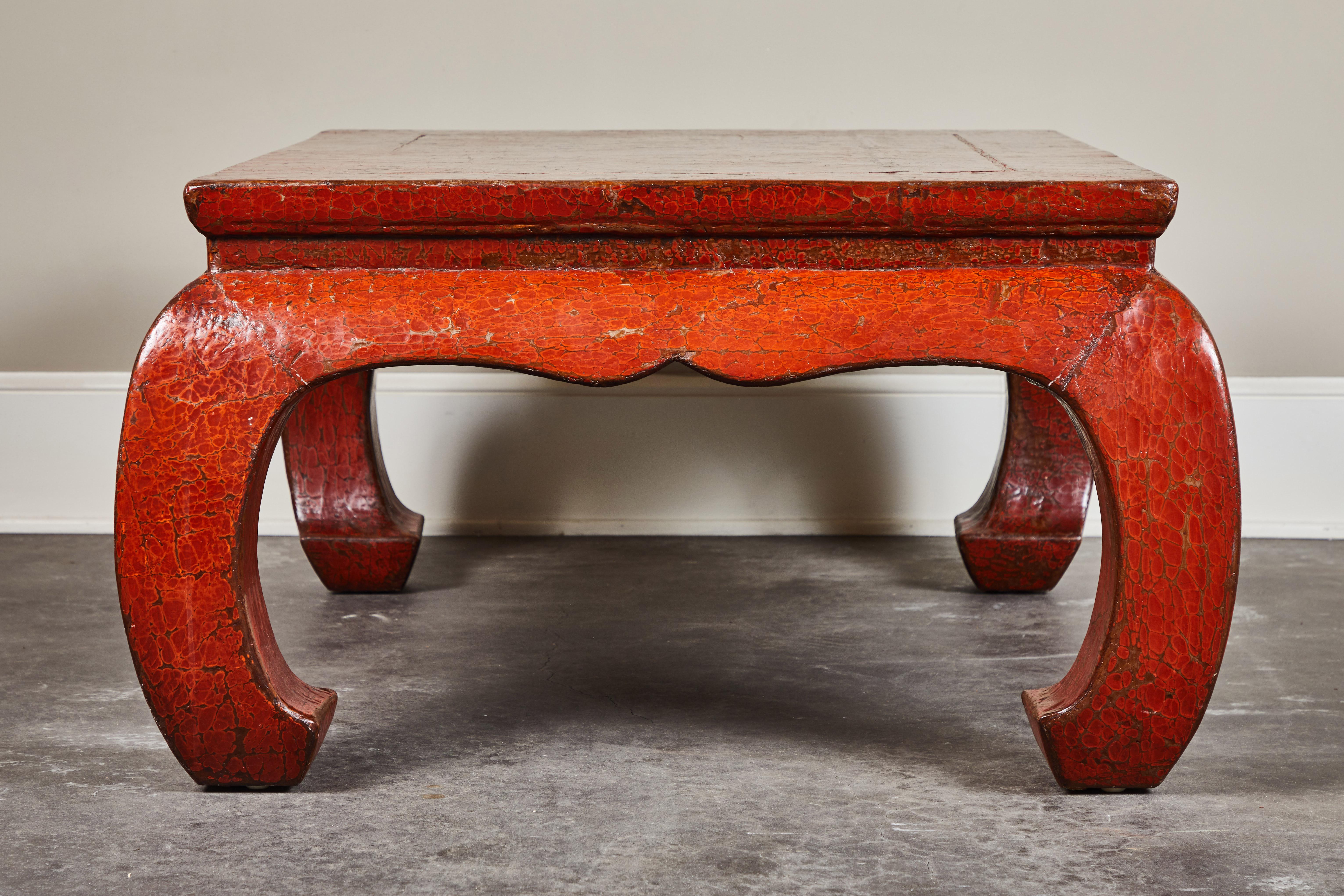19th Century Red Crackle Lacquer Kang Table 1