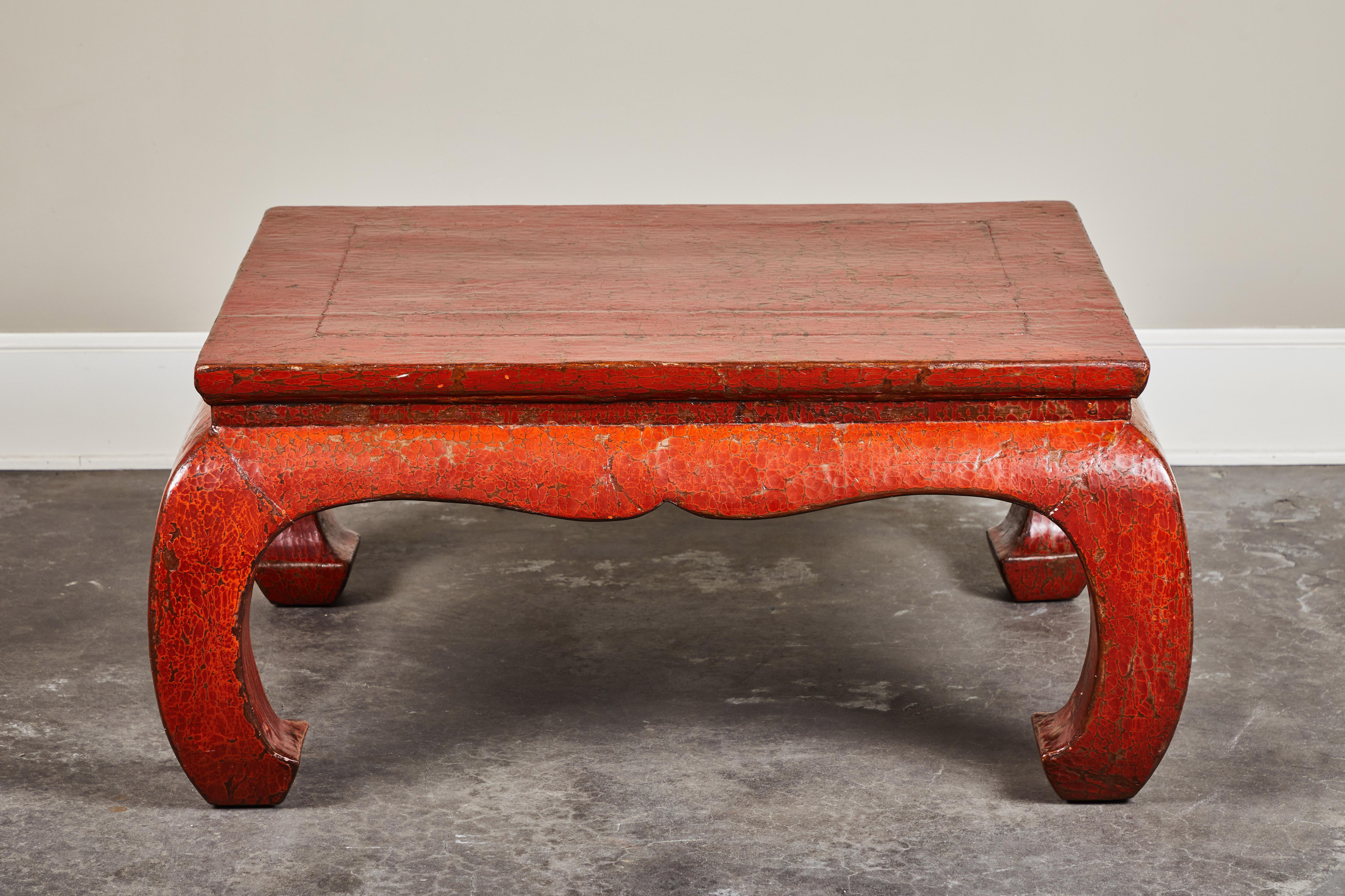 19th Century Red Crackle Lacquer Kang Table 2