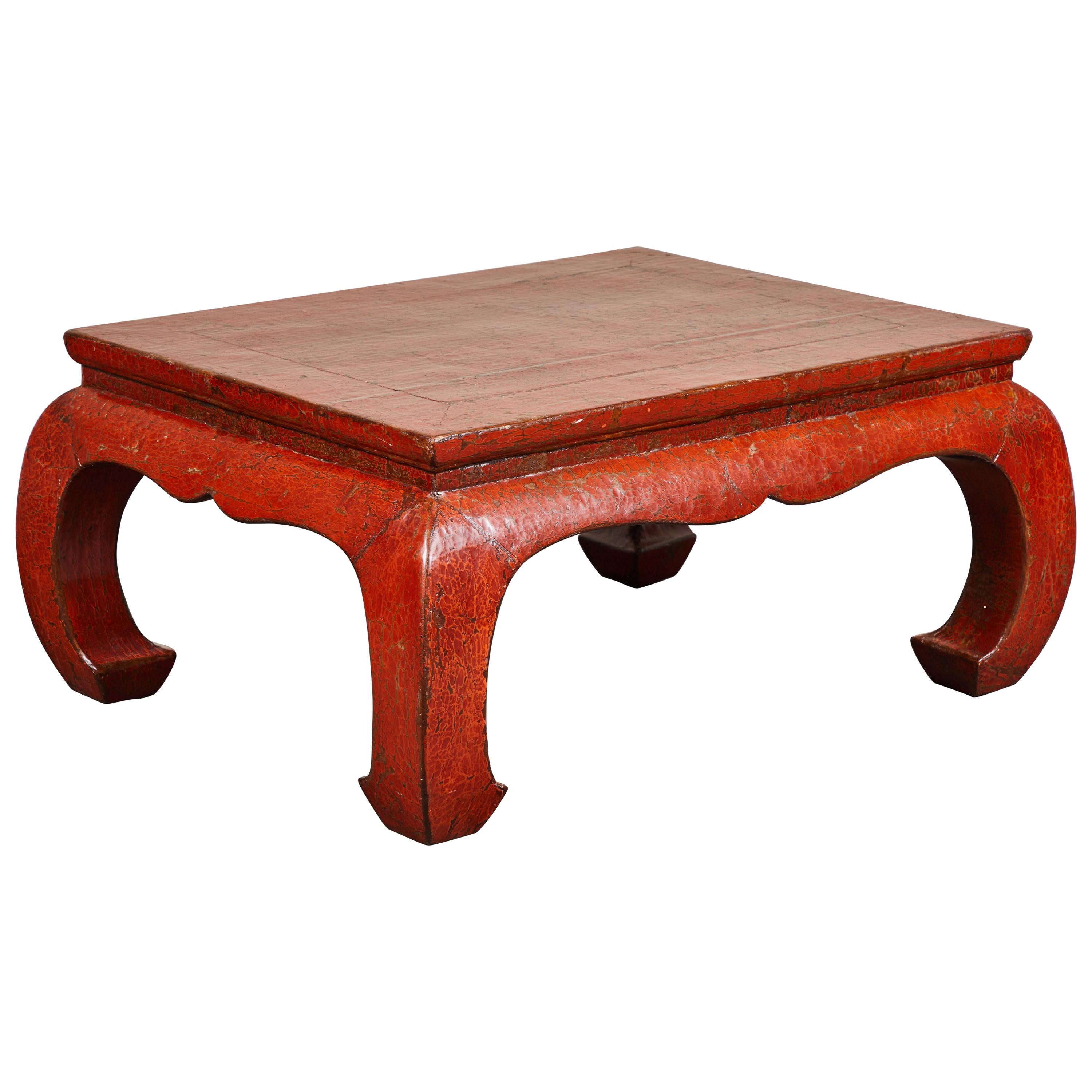19th Century Red Crackle Lacquer Kang Table