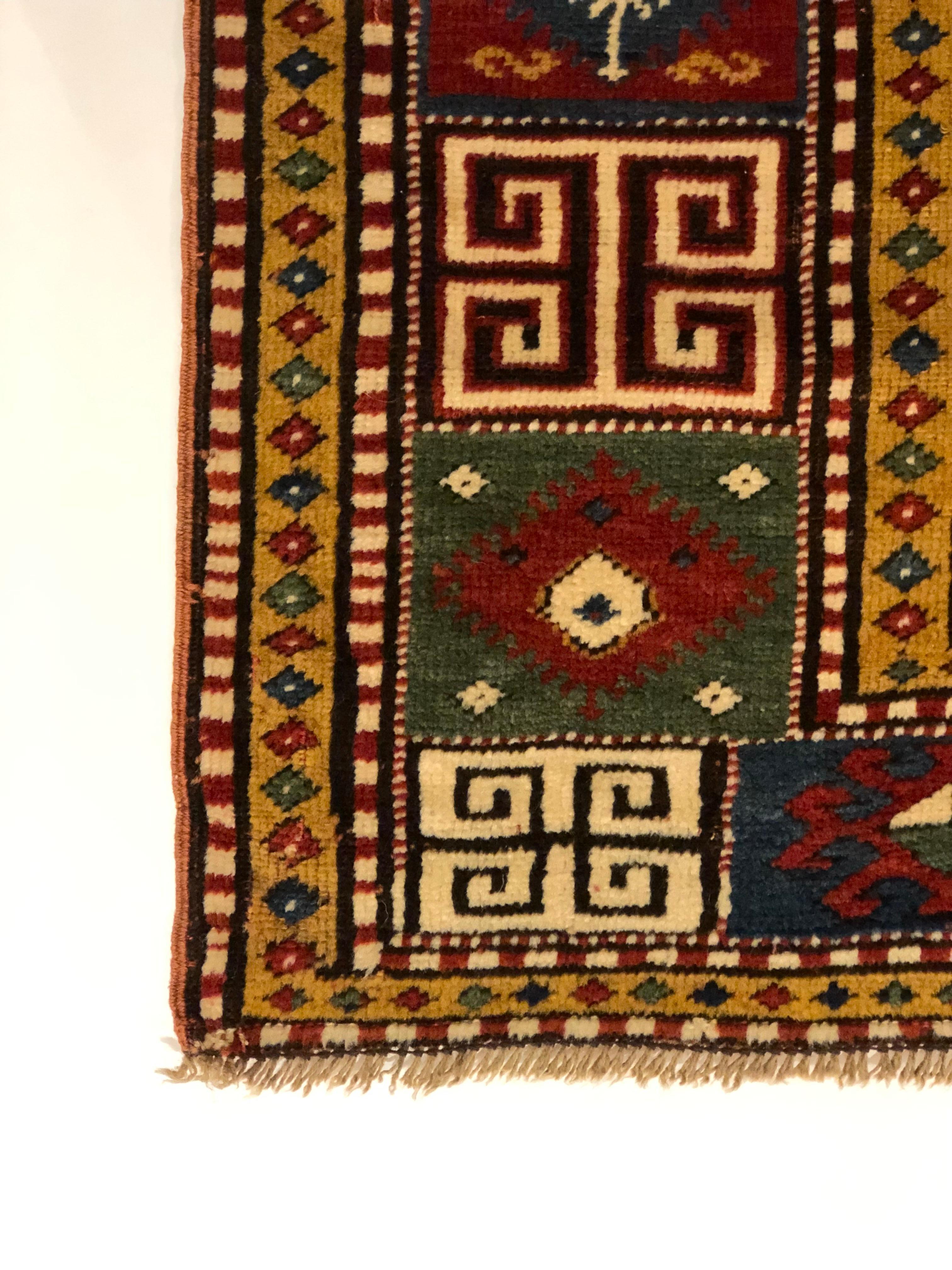 19th Century, Red Field and Ivory, Blue and Green Pattern, Borchalou Kazak Rug For Sale 1