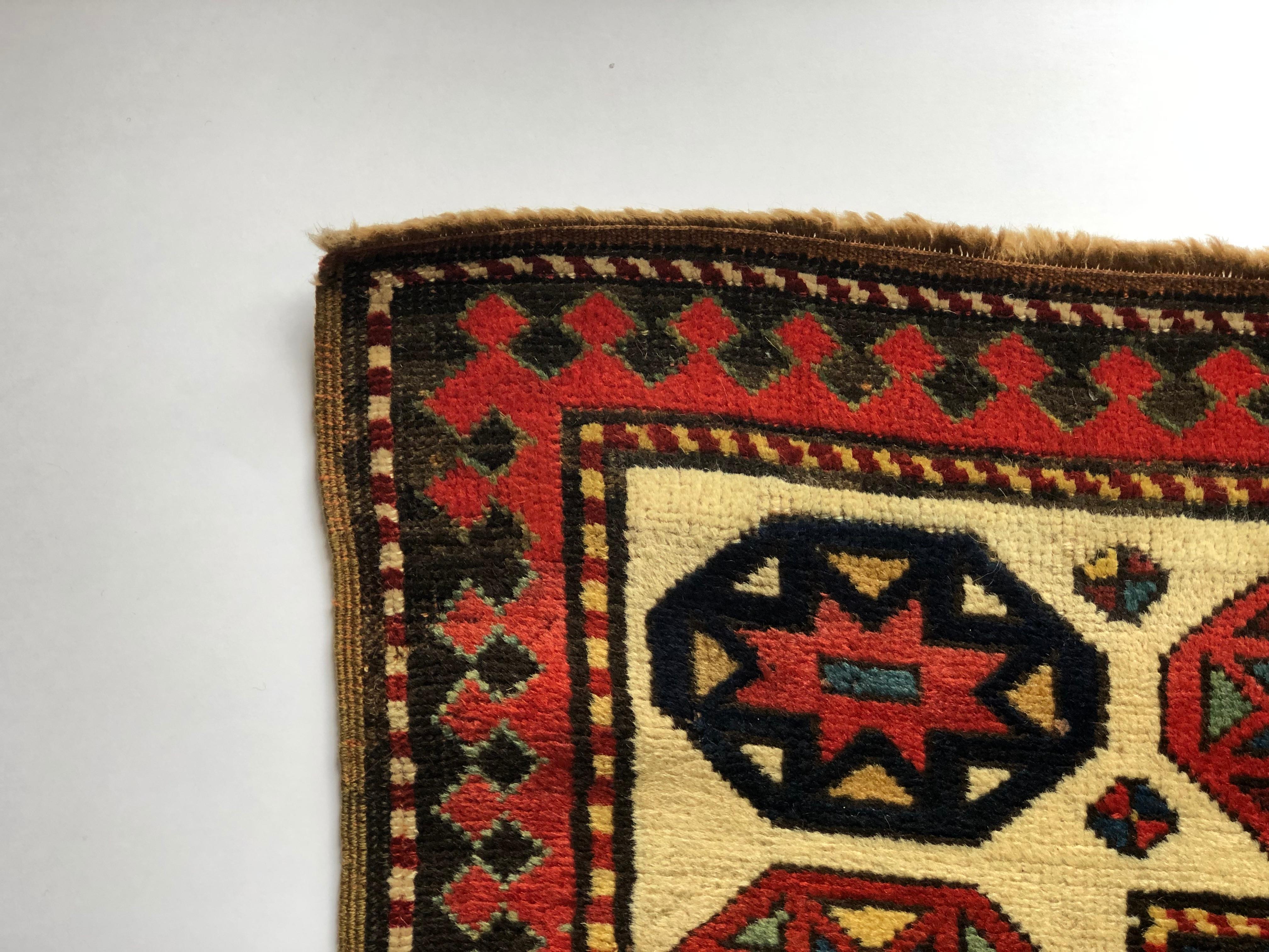 19th Century, Red Field & Ivory Border, Wool Caucasian Talish Kazak Rug/Runner For Sale 1