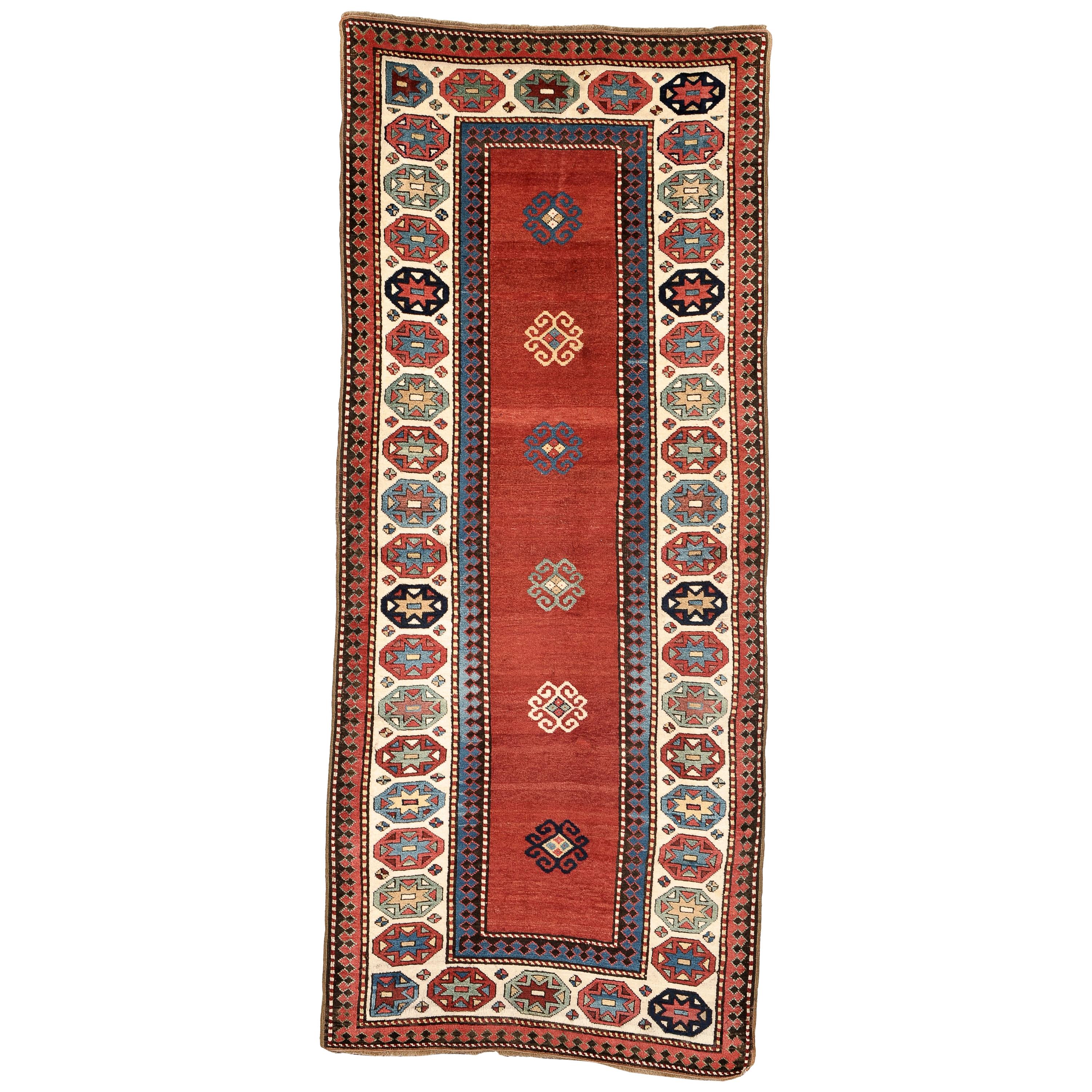 19th Century, Red Field & Ivory Border, Wool Caucasian Talish Kazak Rug/Runner For Sale