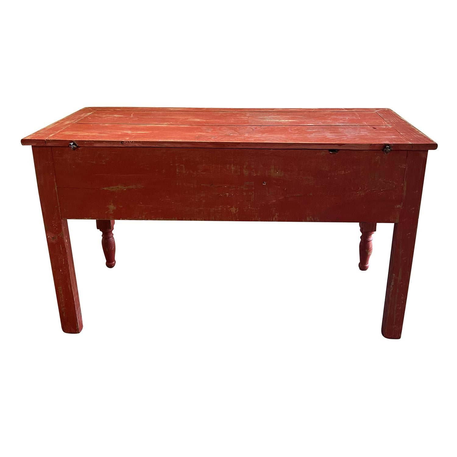 French Provincial 19th Century Red French Antique Oakwood Console Table, Provencal Kitchen Table For Sale