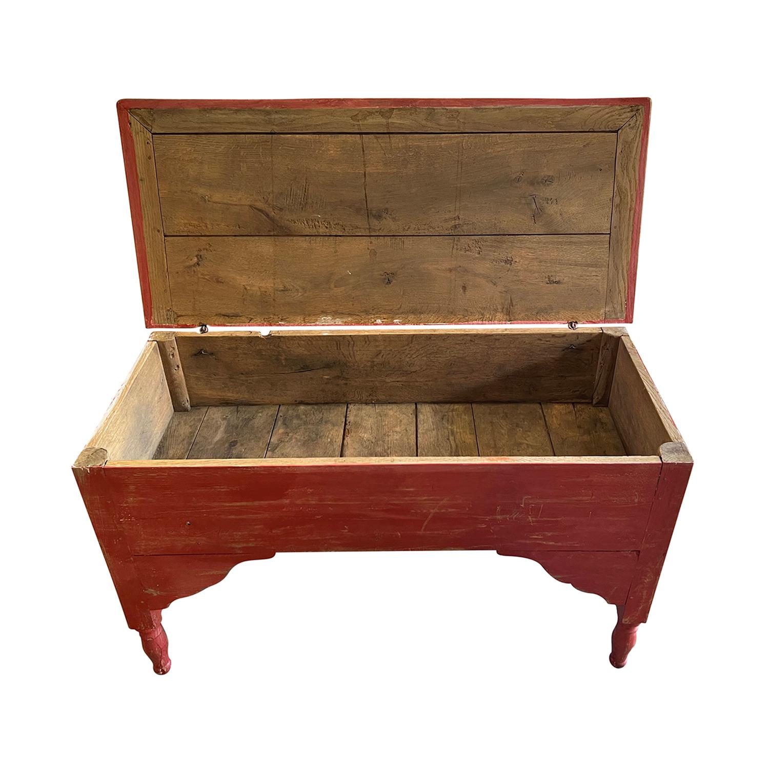 19th Century French Red Antique Oakwood Console Table - Provencal Kitchen Table For Sale 1