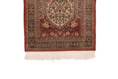 19th Century Red Ivory Blue Floral Kashan Small Area Rug
