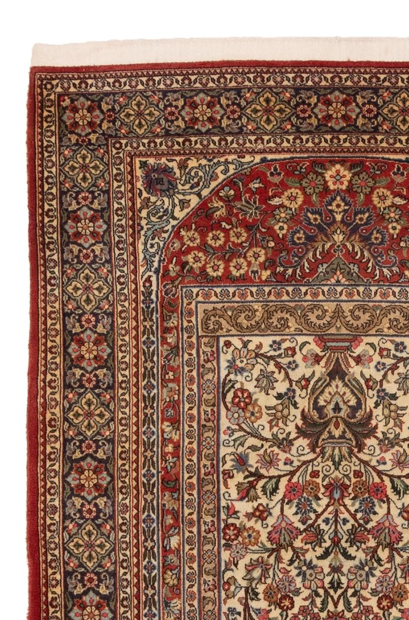 Hand-Knotted 19th Century Red Ivory Blue Floral Kashan Small Area Rug For Sale
