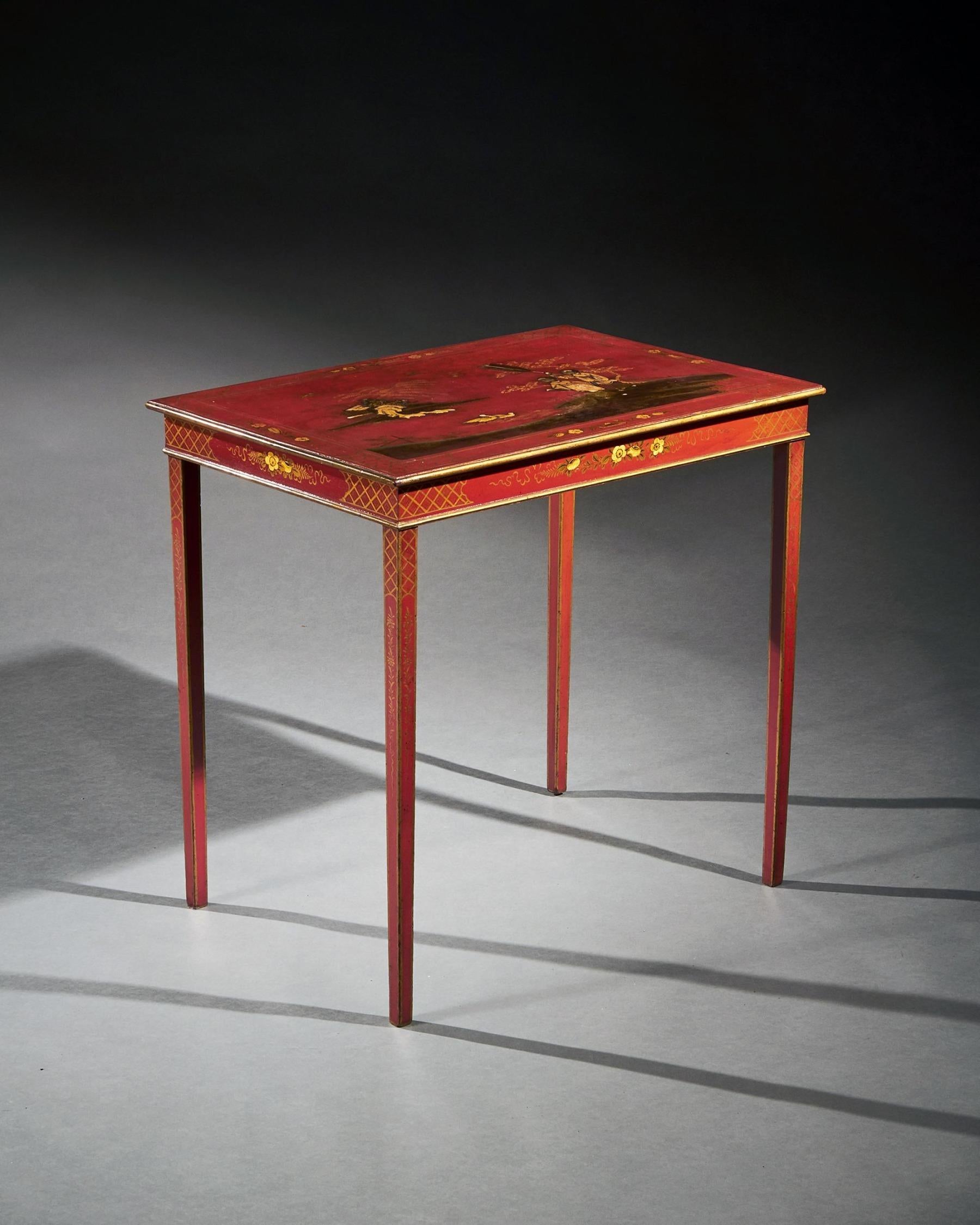 Chinoiserie 19th Century Red Japanned Occasional Table For Sale