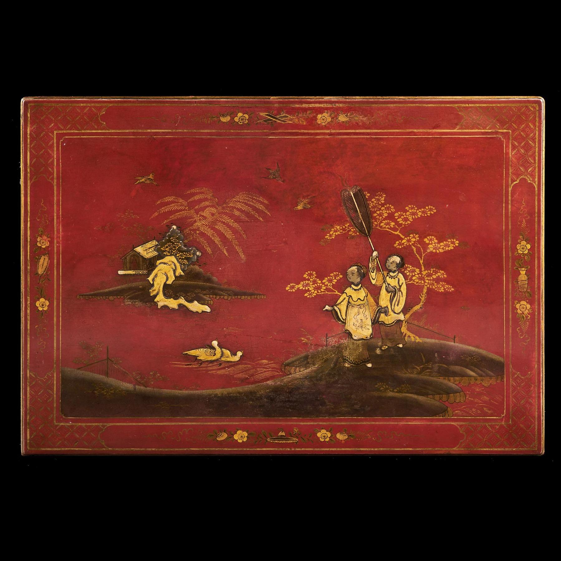 Lacquer 19th Century Red Japanned Occasional Table For Sale