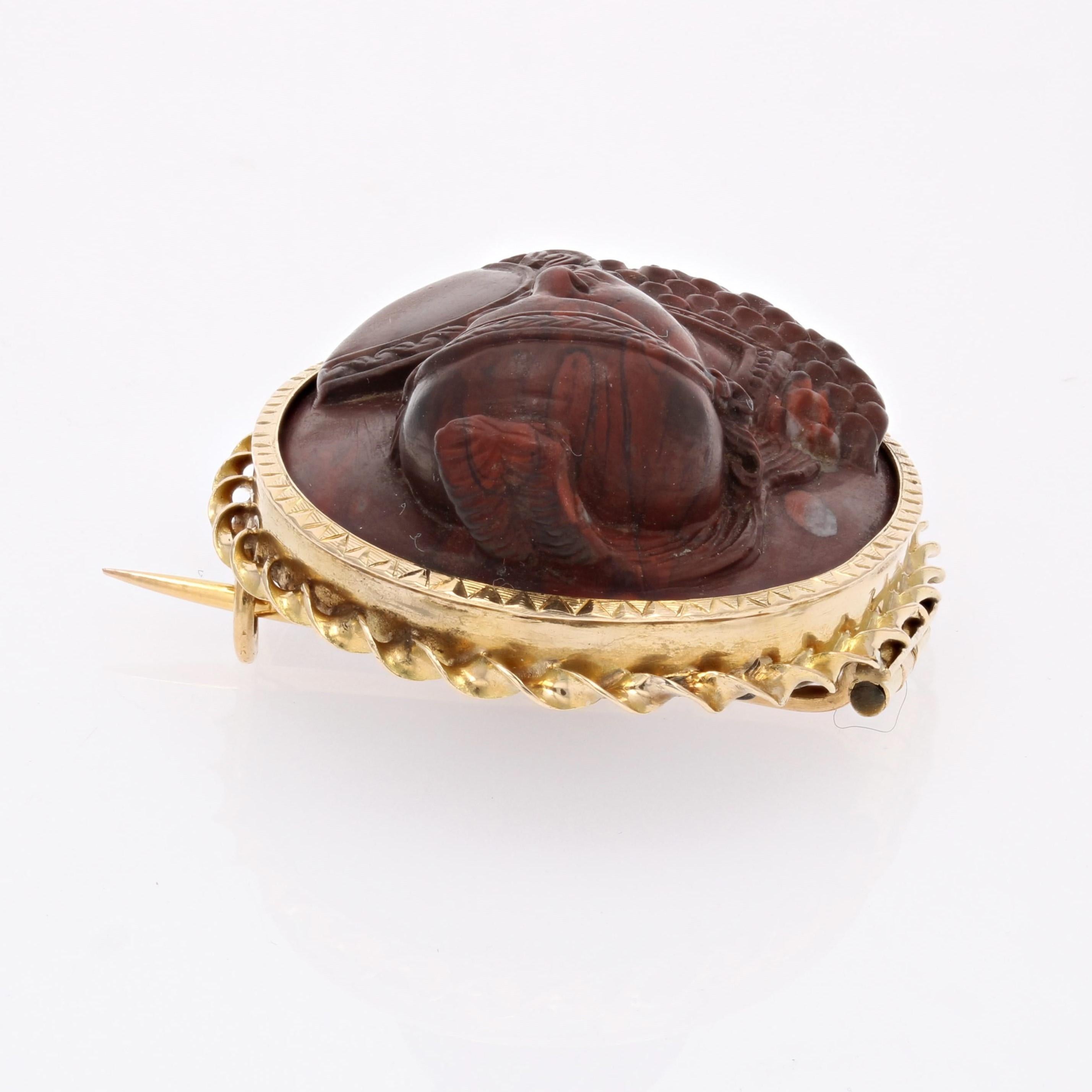 19th Century Red Jasper Cameo 18 Karat Yellow Gold Brooch For Sale 6