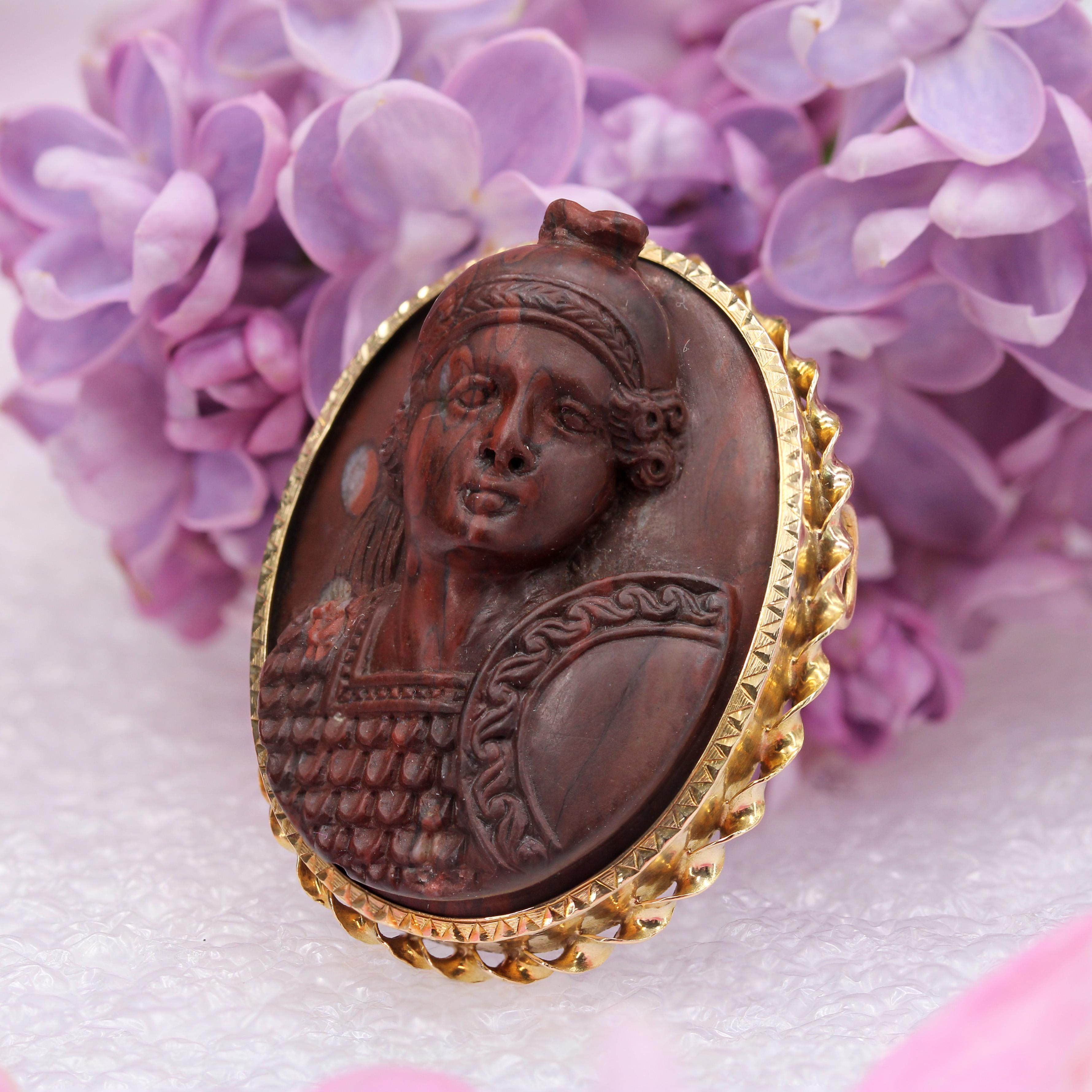Napoleon III 19th Century Red Jasper Cameo 18 Karat Yellow Gold Brooch For Sale