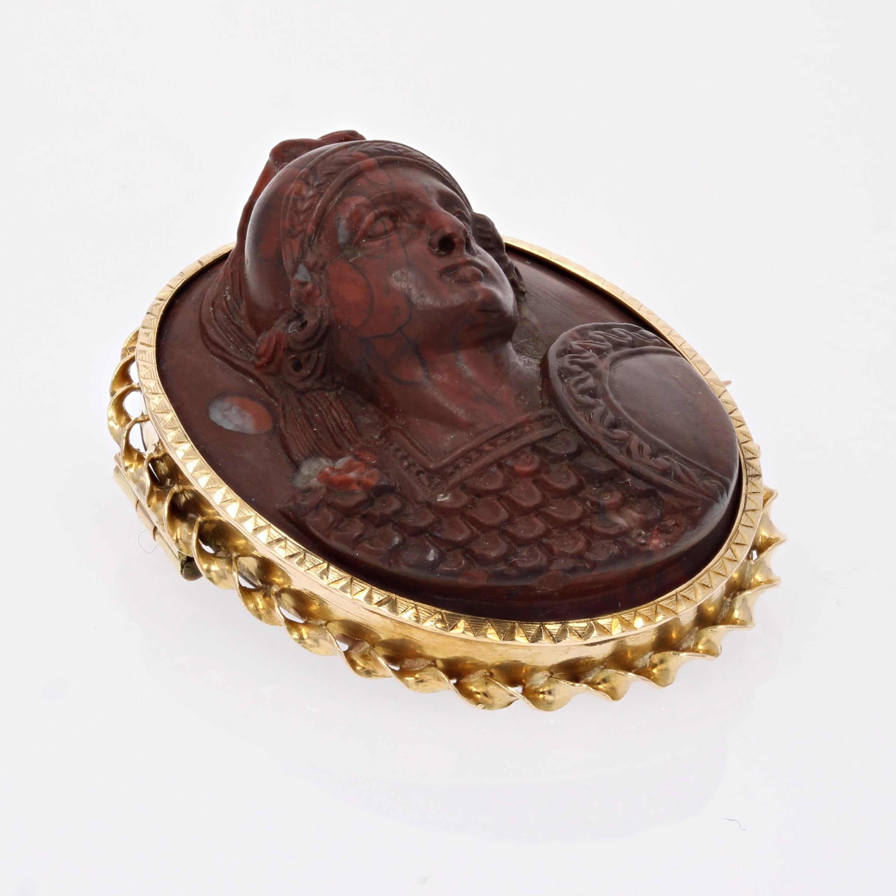 Women's 19th Century Red Jasper Cameo 18 Karat Yellow Gold Brooch For Sale